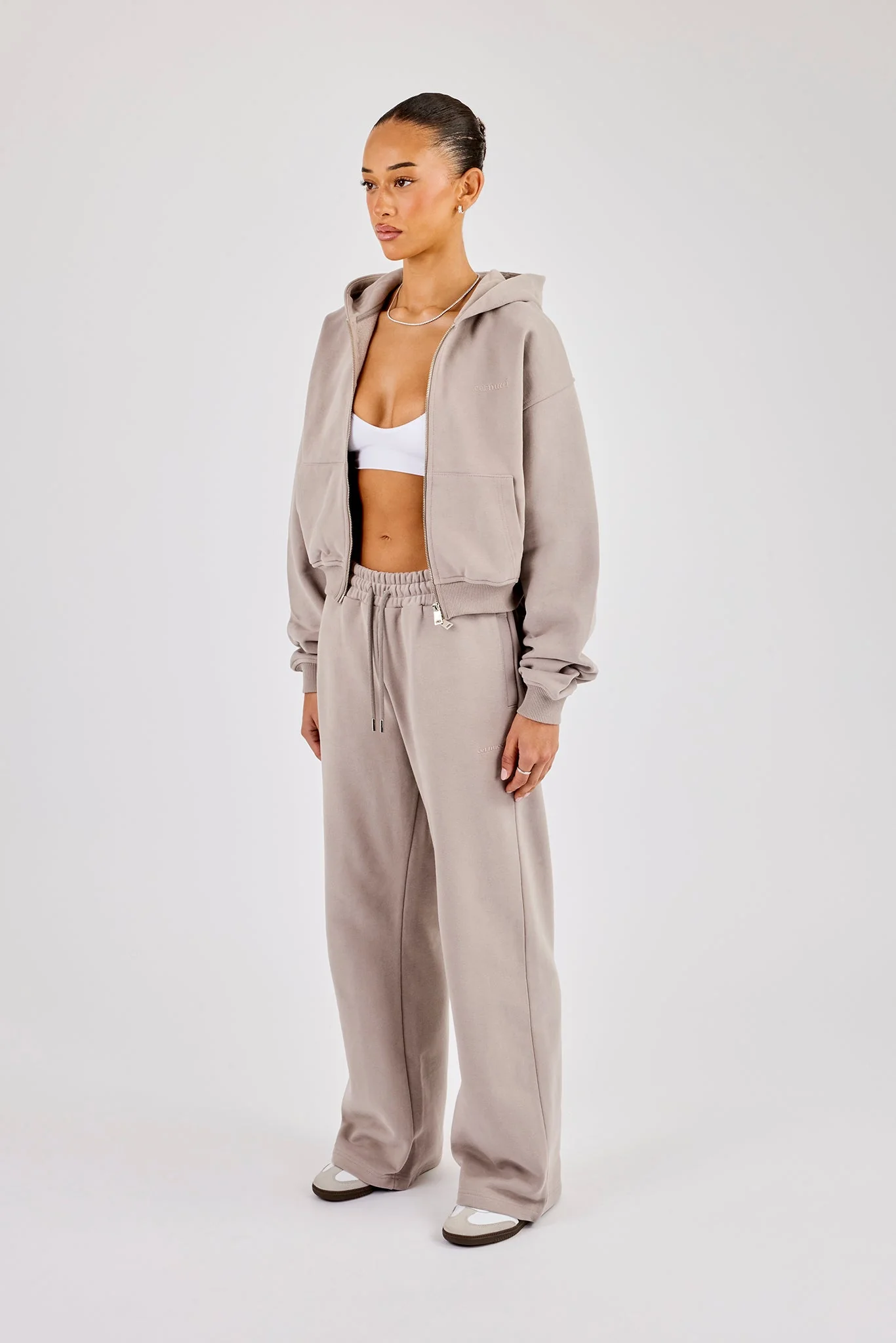 Cernucci Cropped Zip Through Hoodie & Wide Leg Jogger - Stone - Image 3