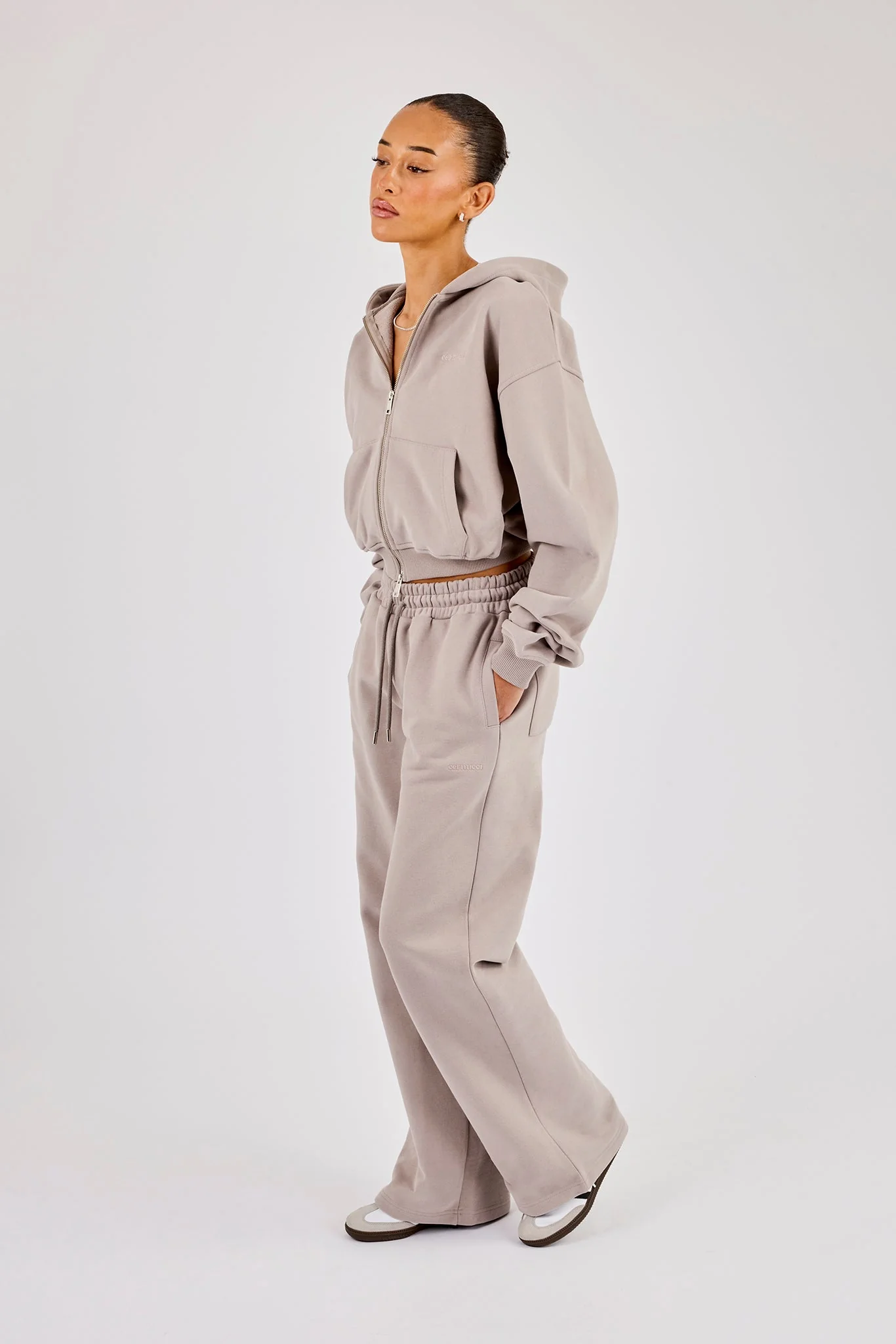 Cernucci Cropped Zip Through Hoodie & Wide Leg Jogger - Stone - Image 4