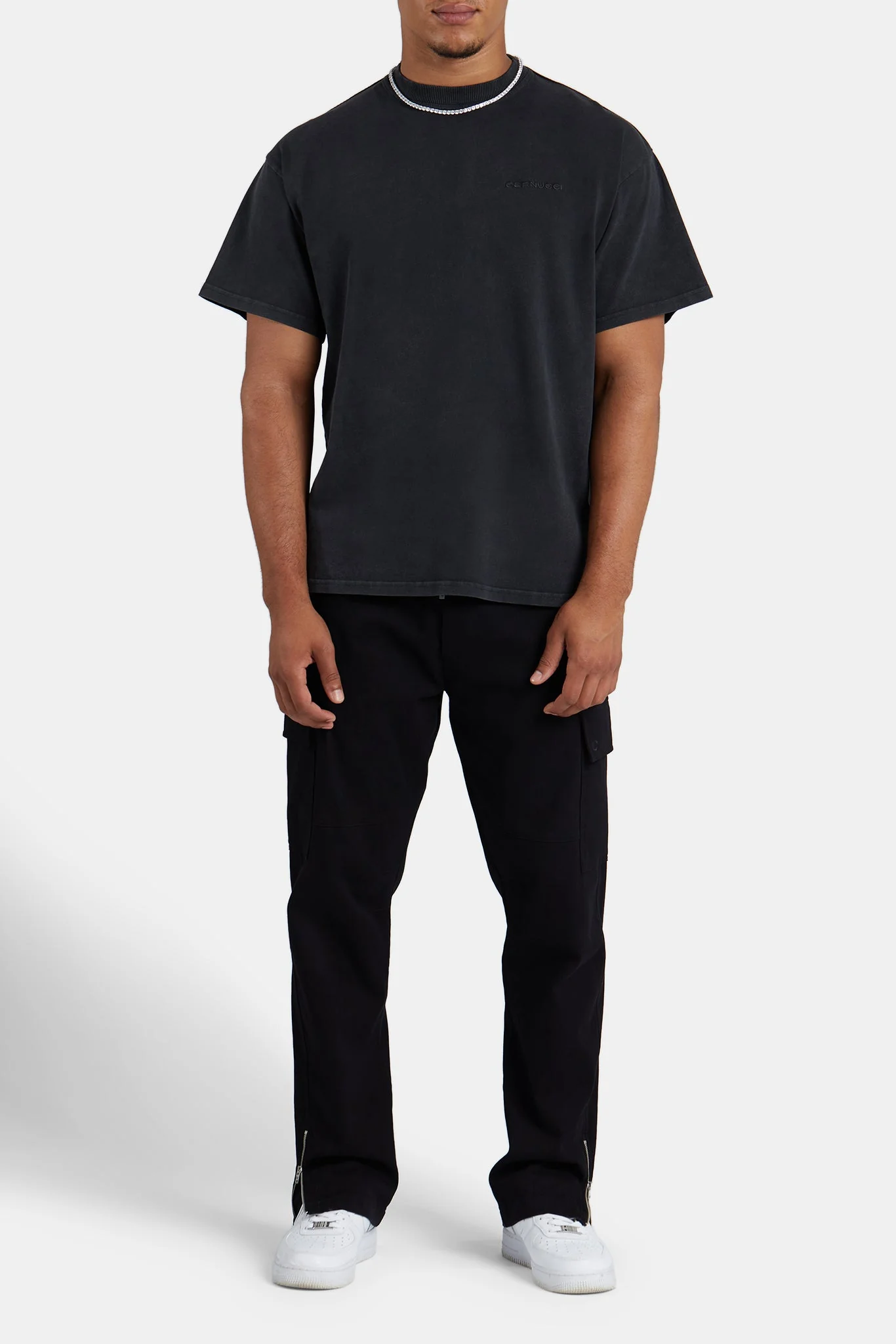 Cernucci Embroidered Acid Wash T-Shirt - Charcoal - Image 3