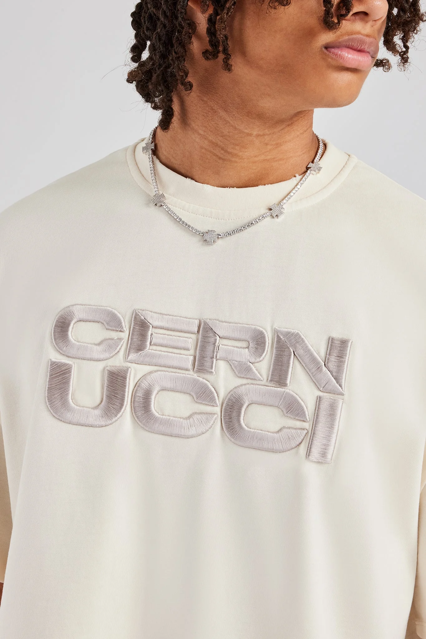 Cernucci Embroidered Boxy Fit T-Shirt - Off White - Image 2
