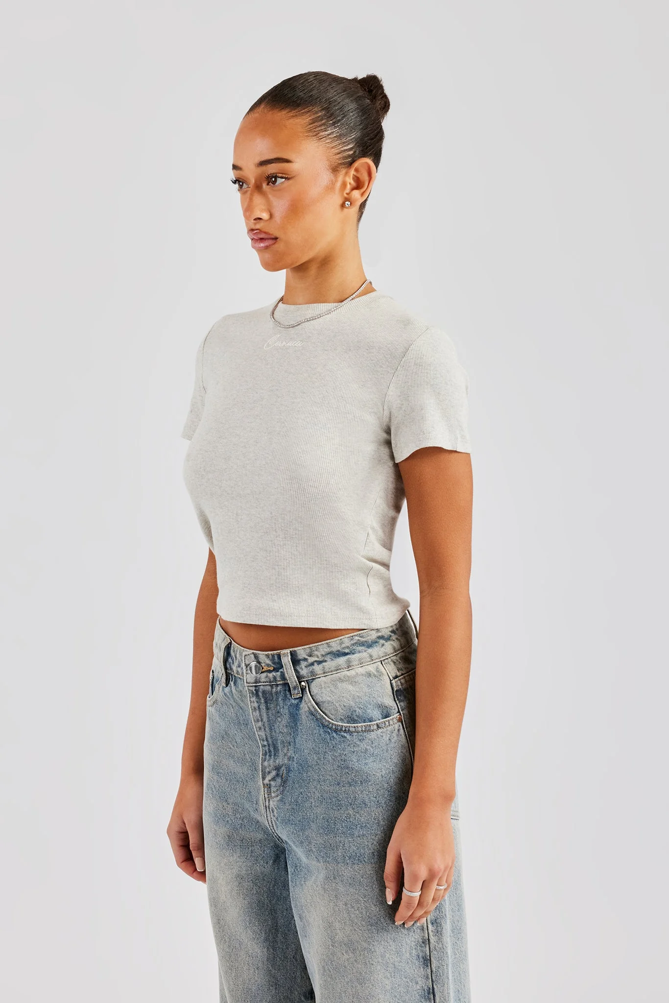 Cernucci Embroidered Rib Baby Tee - Ash Grey - Image 2