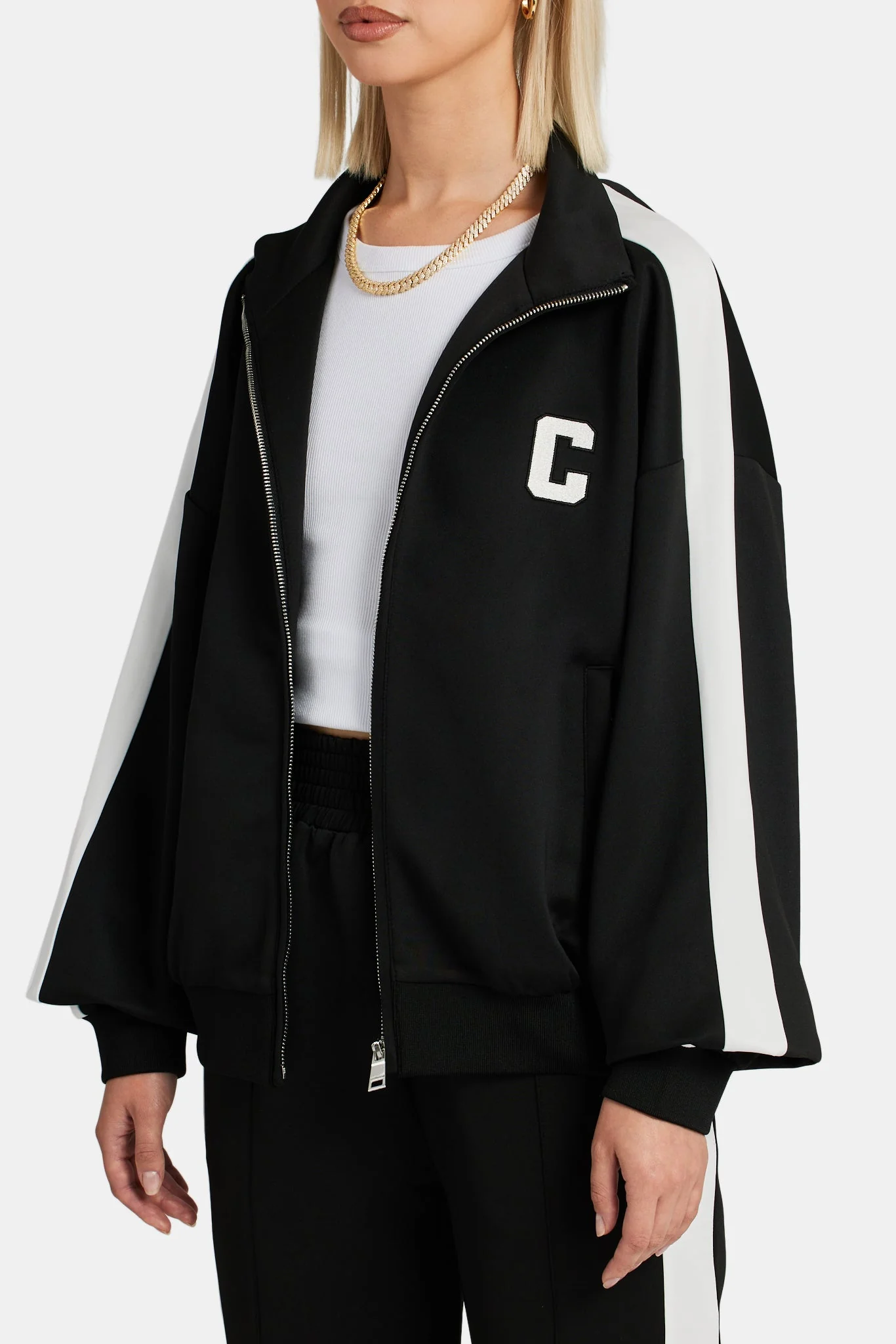 Cernucci Embroidered Varsity Track Jacket - Black - Image 3