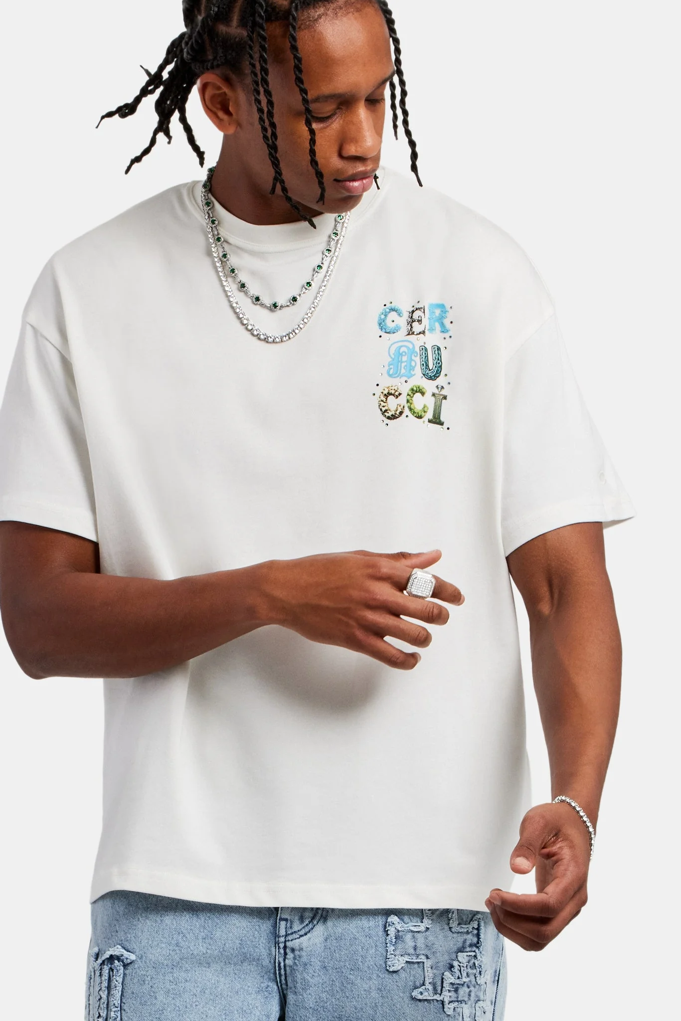 Cernucci Letter Rhinestone Oversized T-Shirt - Image 2