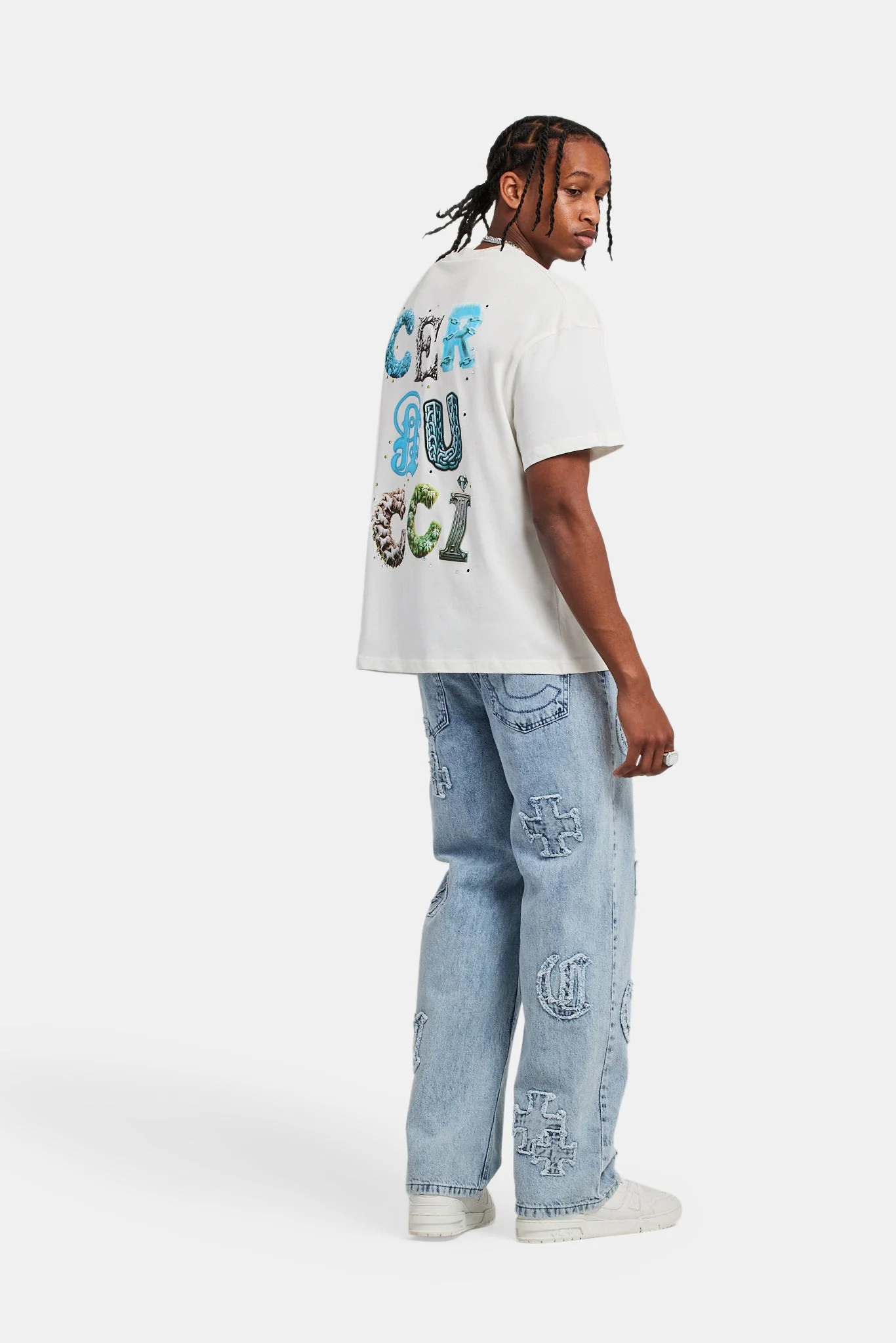 Cernucci Letter Rhinestone Oversized T-Shirt - Image 3