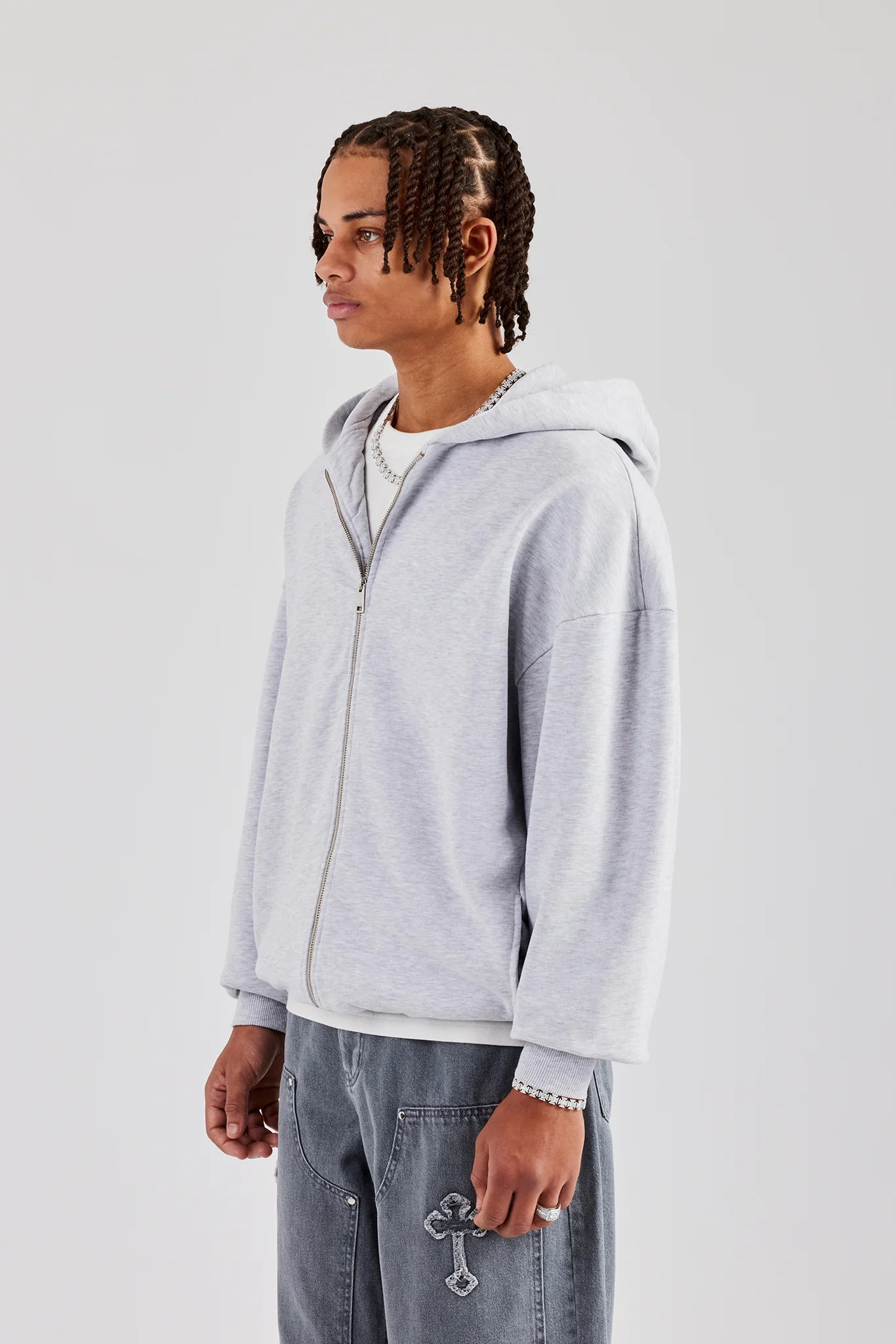 Zip Through Hoodie - Ash Grey - Image 3