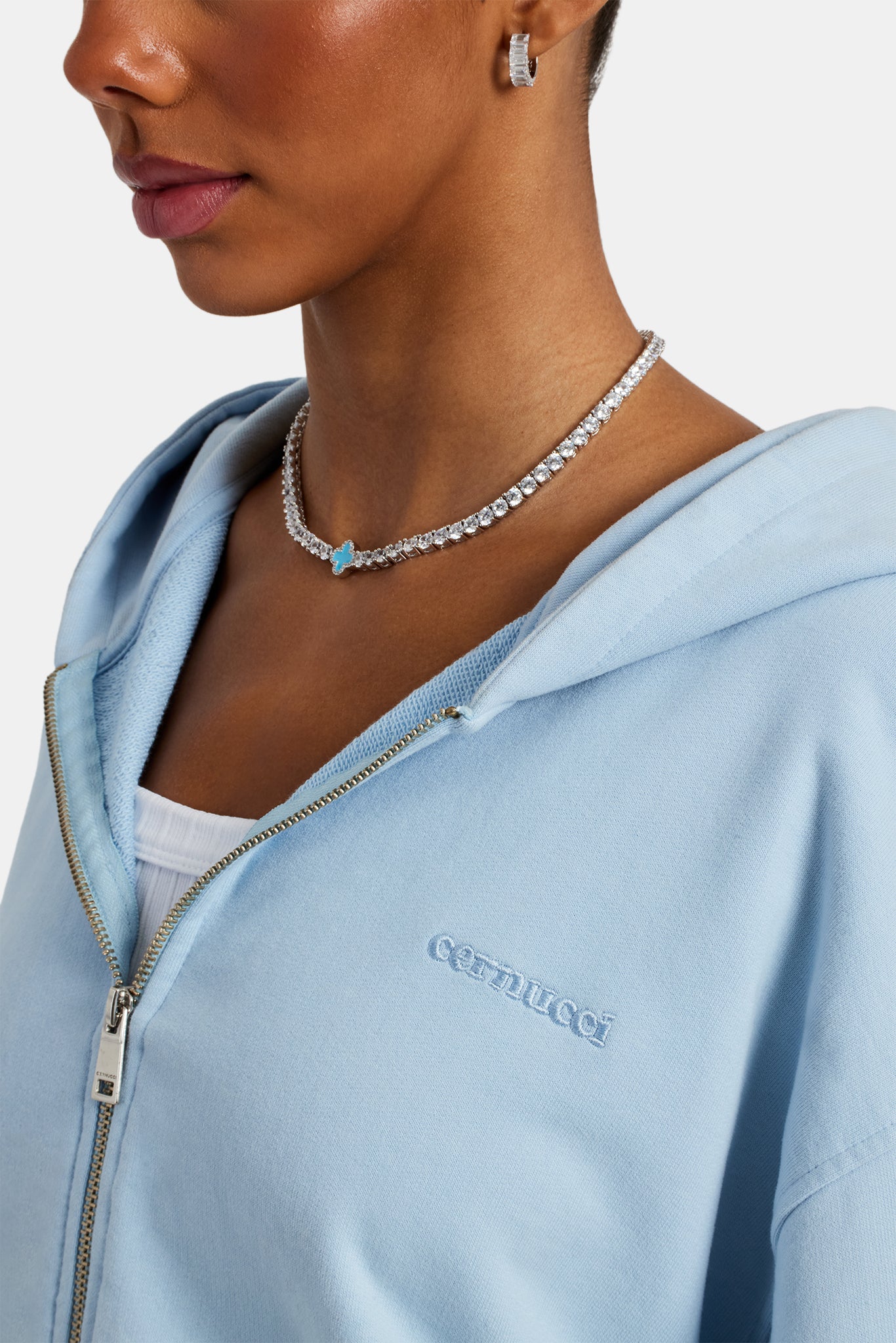 Cernucci Zip Through Hoodie - Light Blue - Image 4
