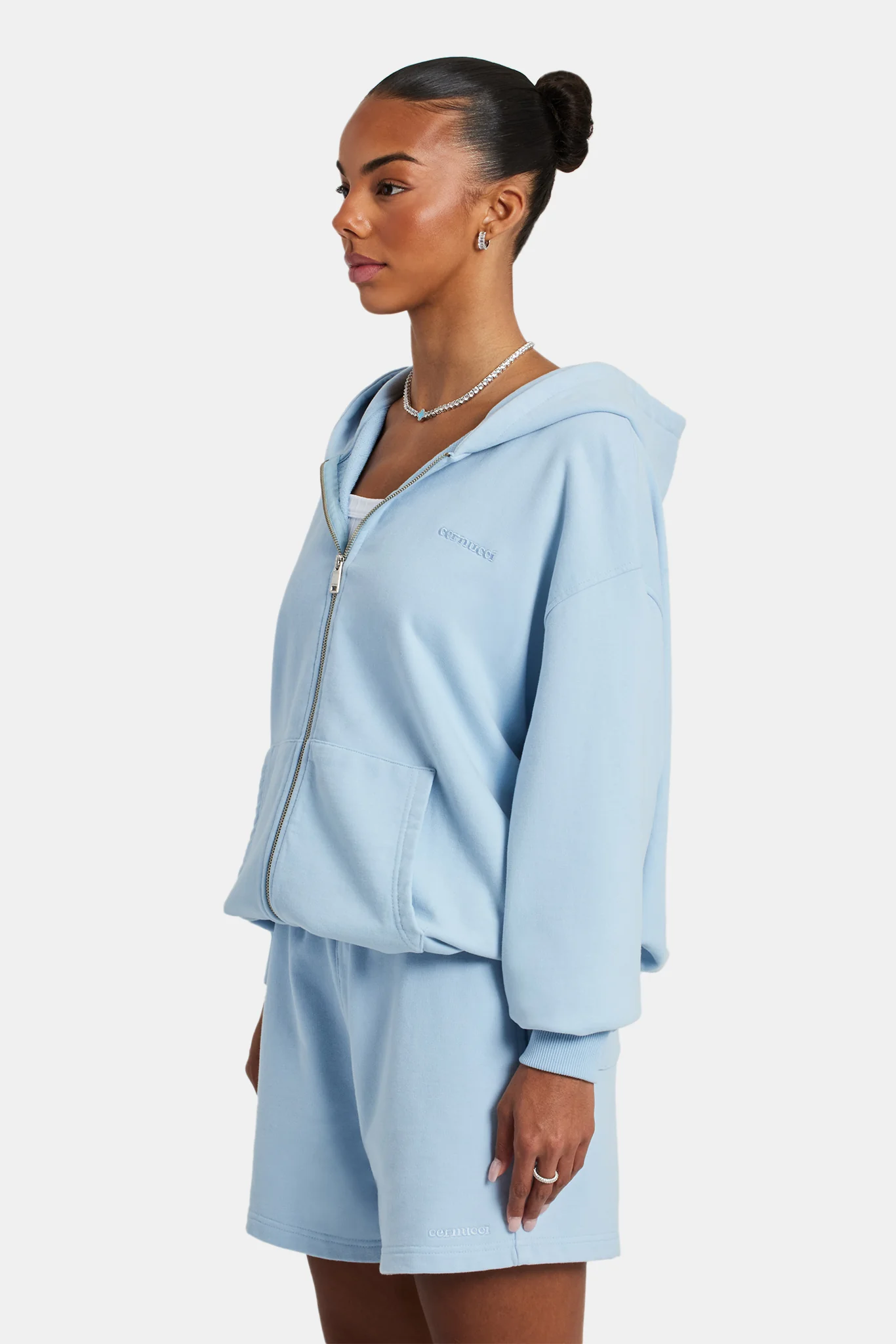 Cernucci Zip Through Hoodie - Light Blue - Image 7