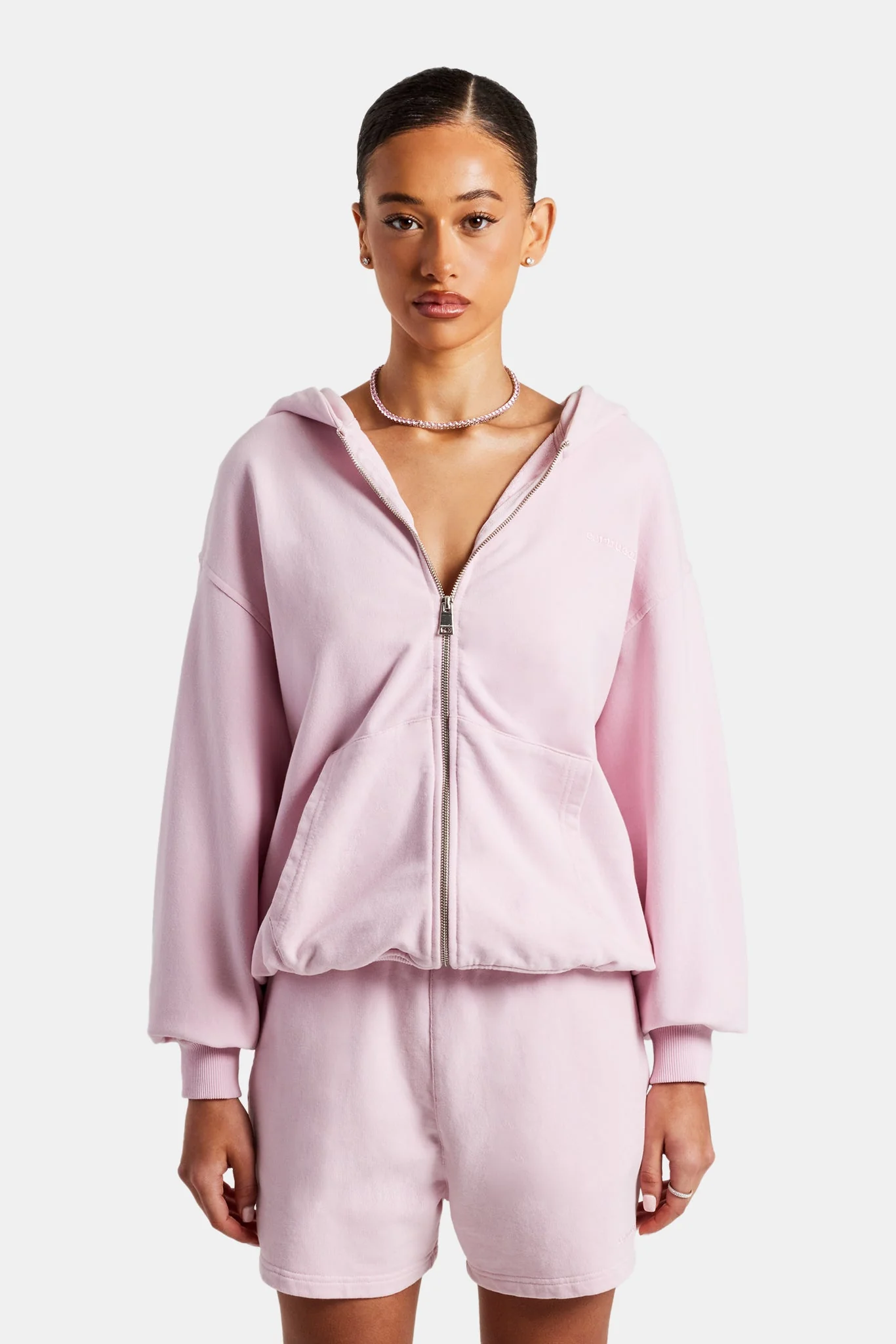 Cernucci Zip Through Hoodie & Short Set - Pink - Image 4