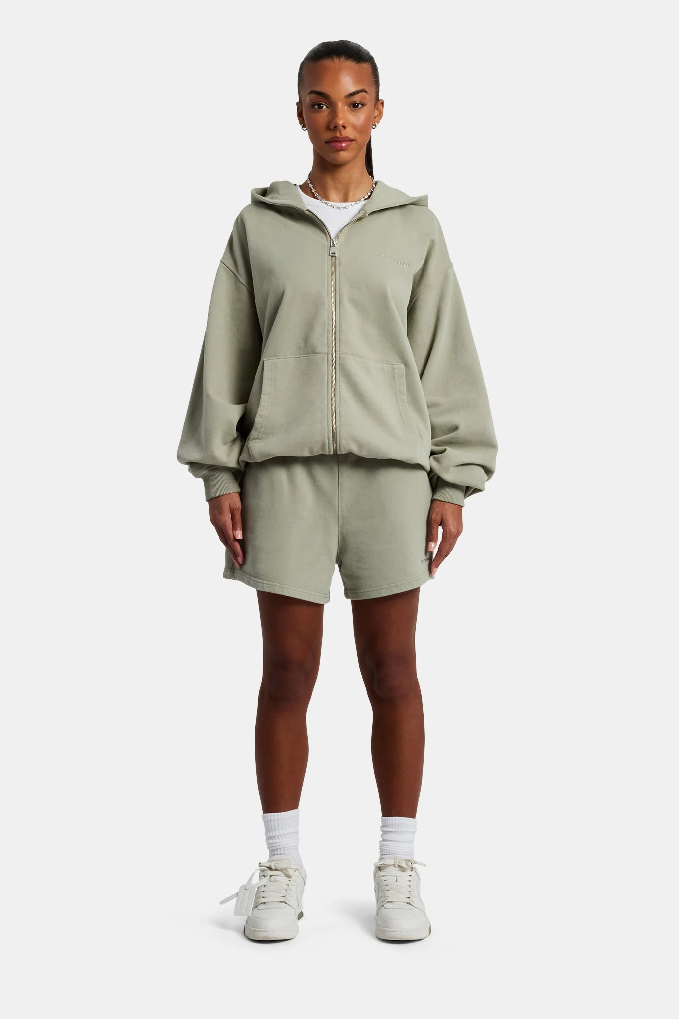 Cernucci Zip Through Hoodie & Short Set - Sage