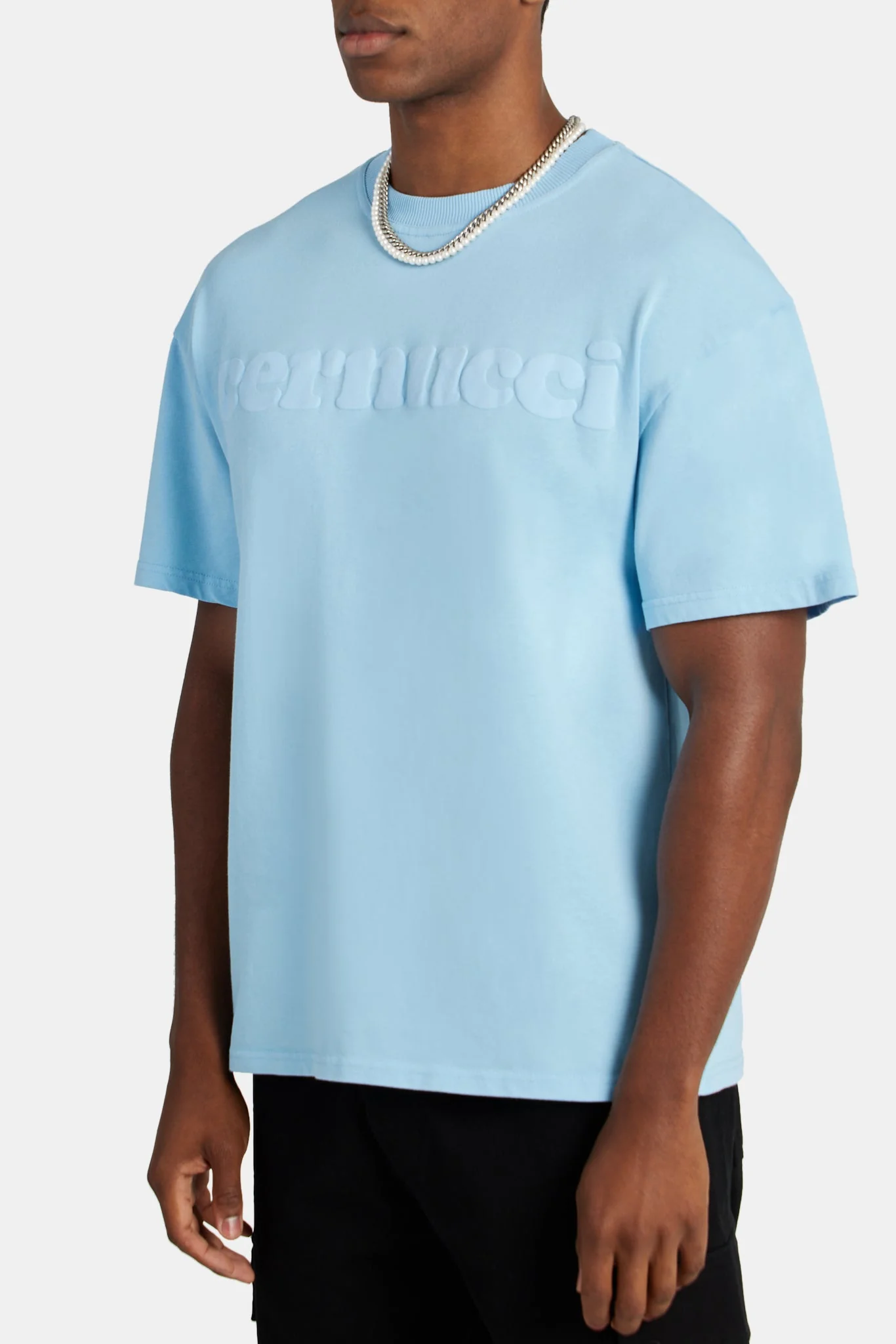 Boxy Cernucci Logo Puff Print T-Shirt - Light Blue - Image 4