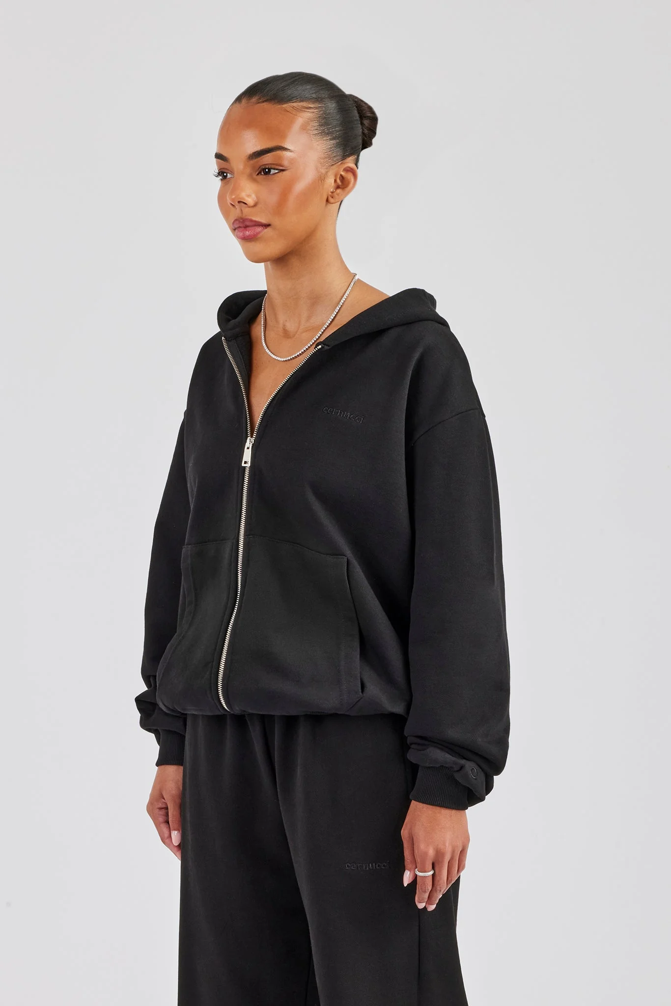 Cernucci Oversized Zip Through Hoodie - Black - Image 2