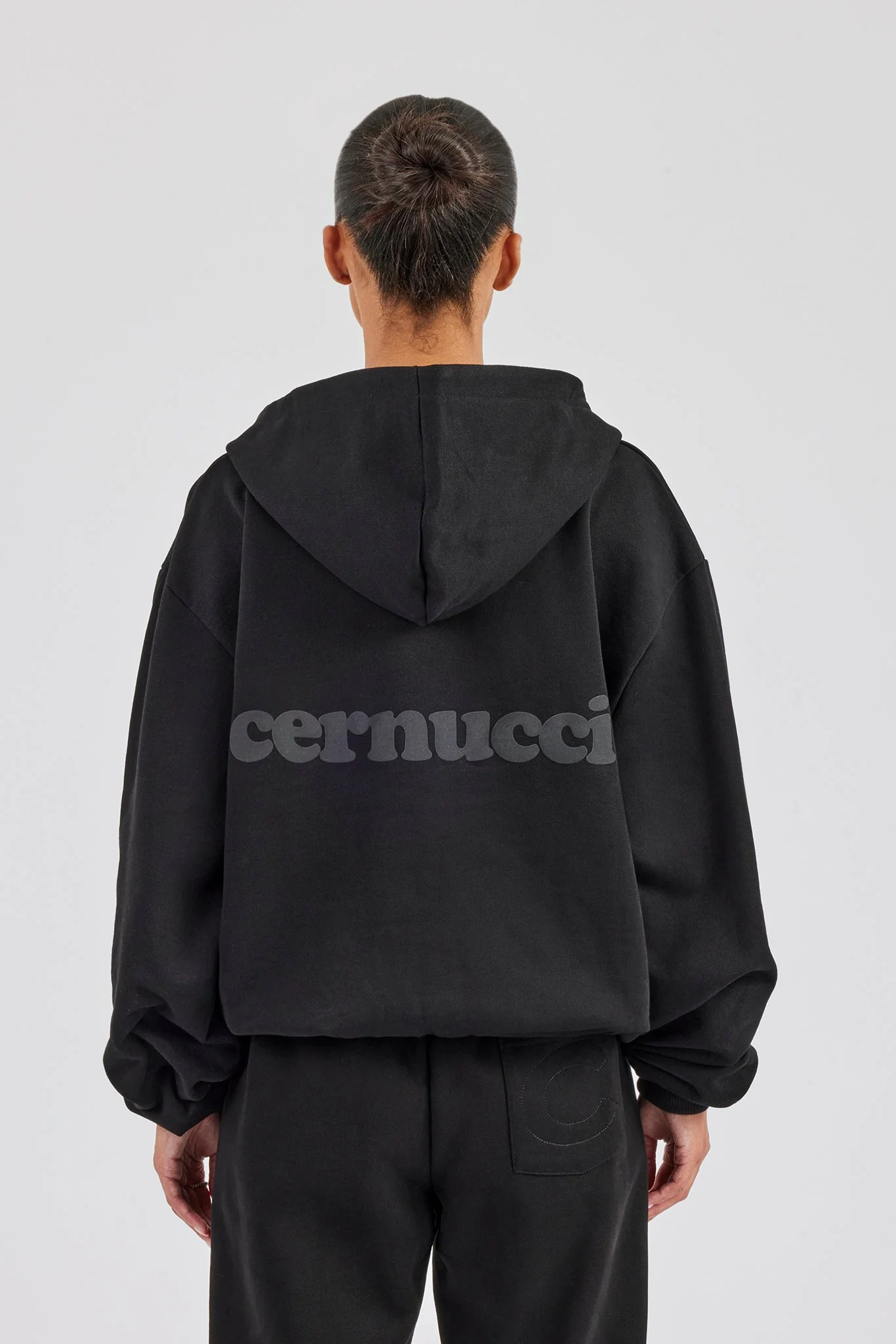 Cernucci Oversized Zip Through Hoodie - Black - Image 3