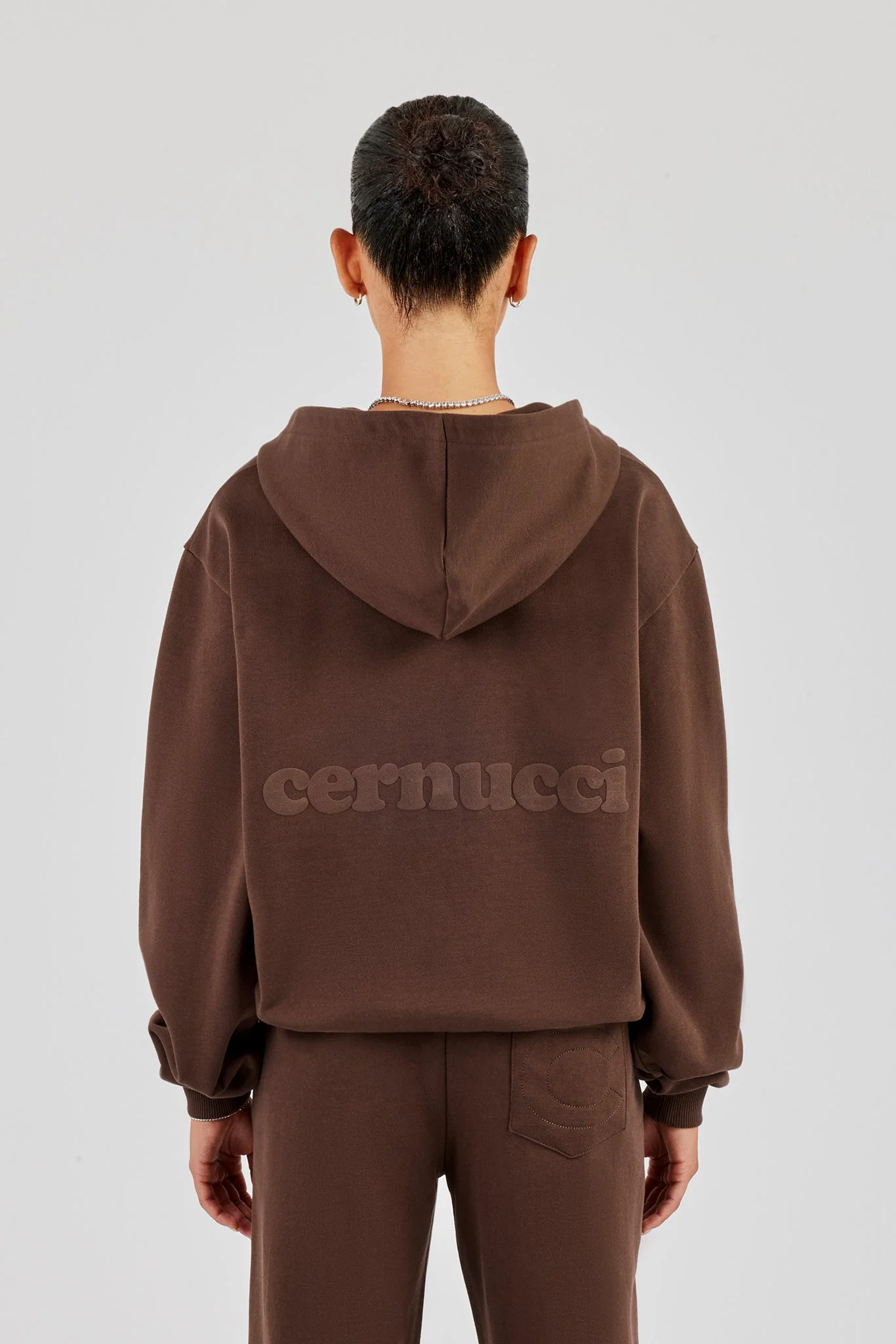 Cernucci Oversized Zip Through Hoodie - Chocolate - Image 5