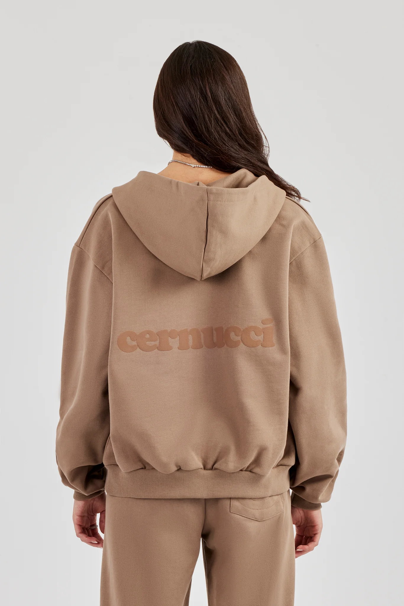 Cernucci Oversized Zip Through Hoodie - Taupe - Image 3