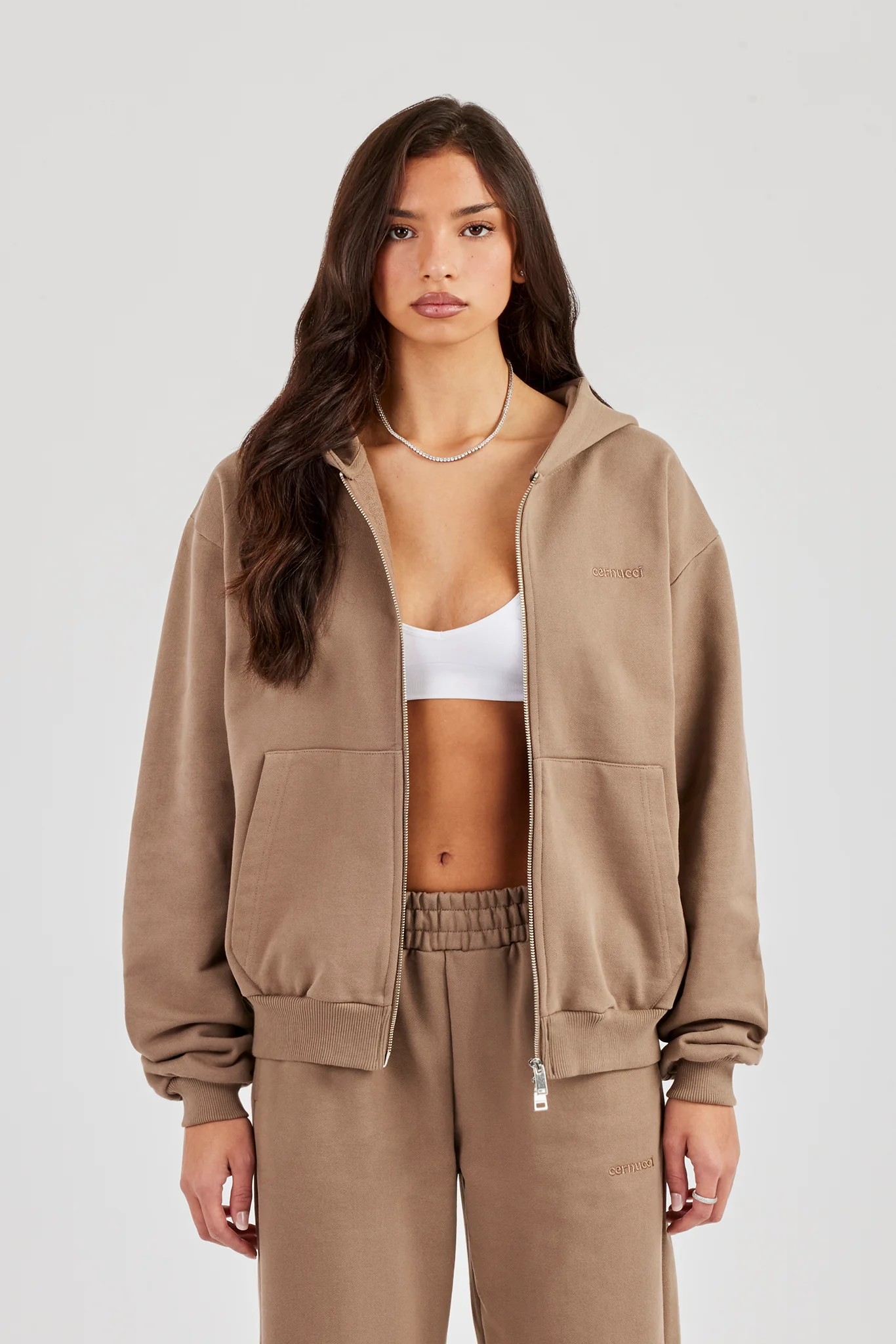 Cernucci Oversized Zip Through Hoodie - Taupe - Image 4