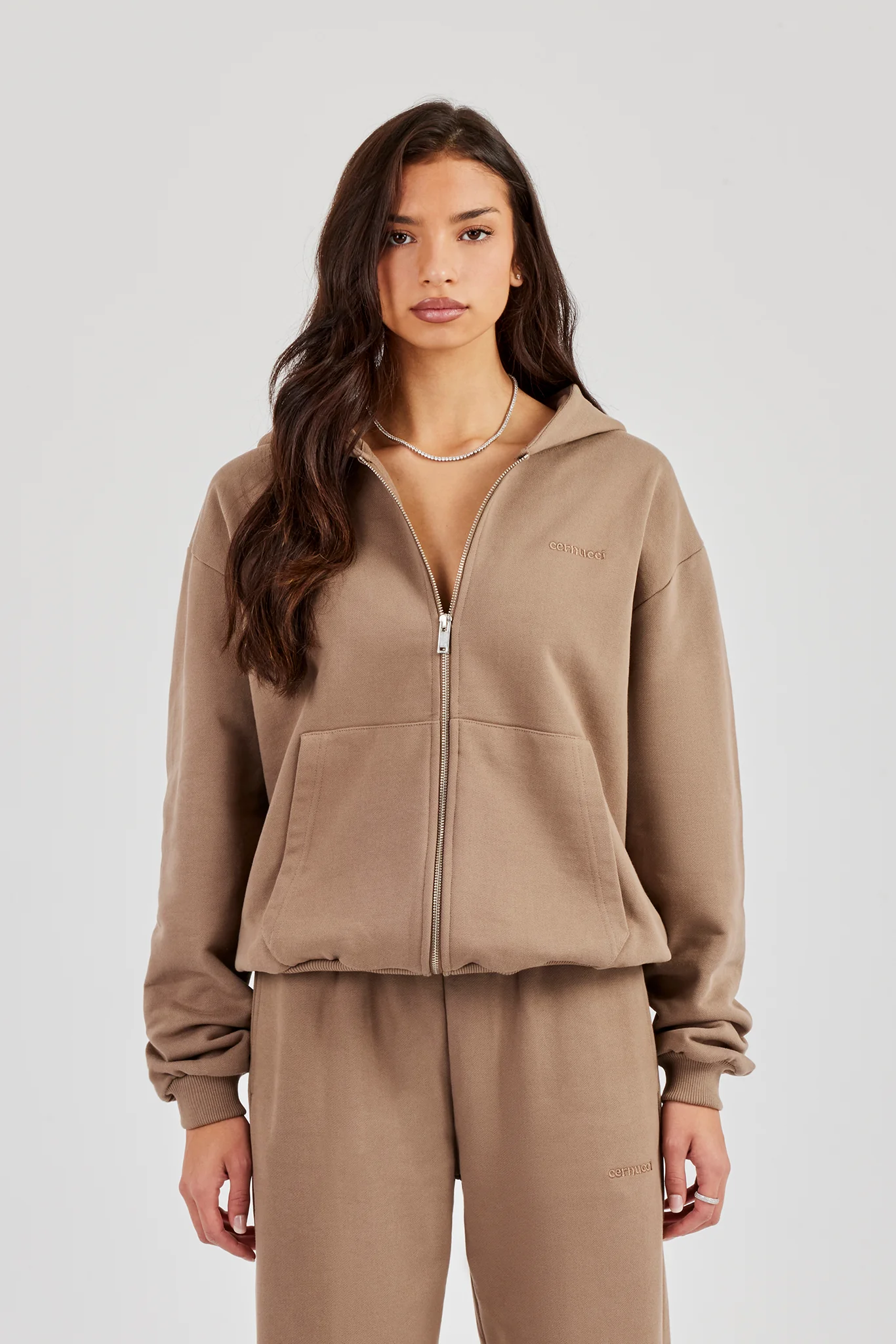 Cernucci Oversized Zip Through Hoodie - Taupe - Image 5