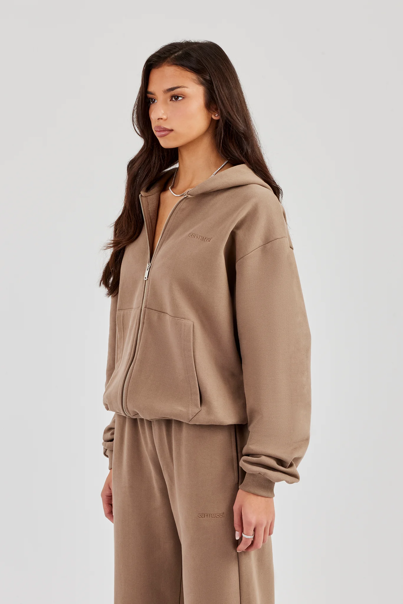 Cernucci Oversized Zip Through Hoodie - Taupe - Image 6
