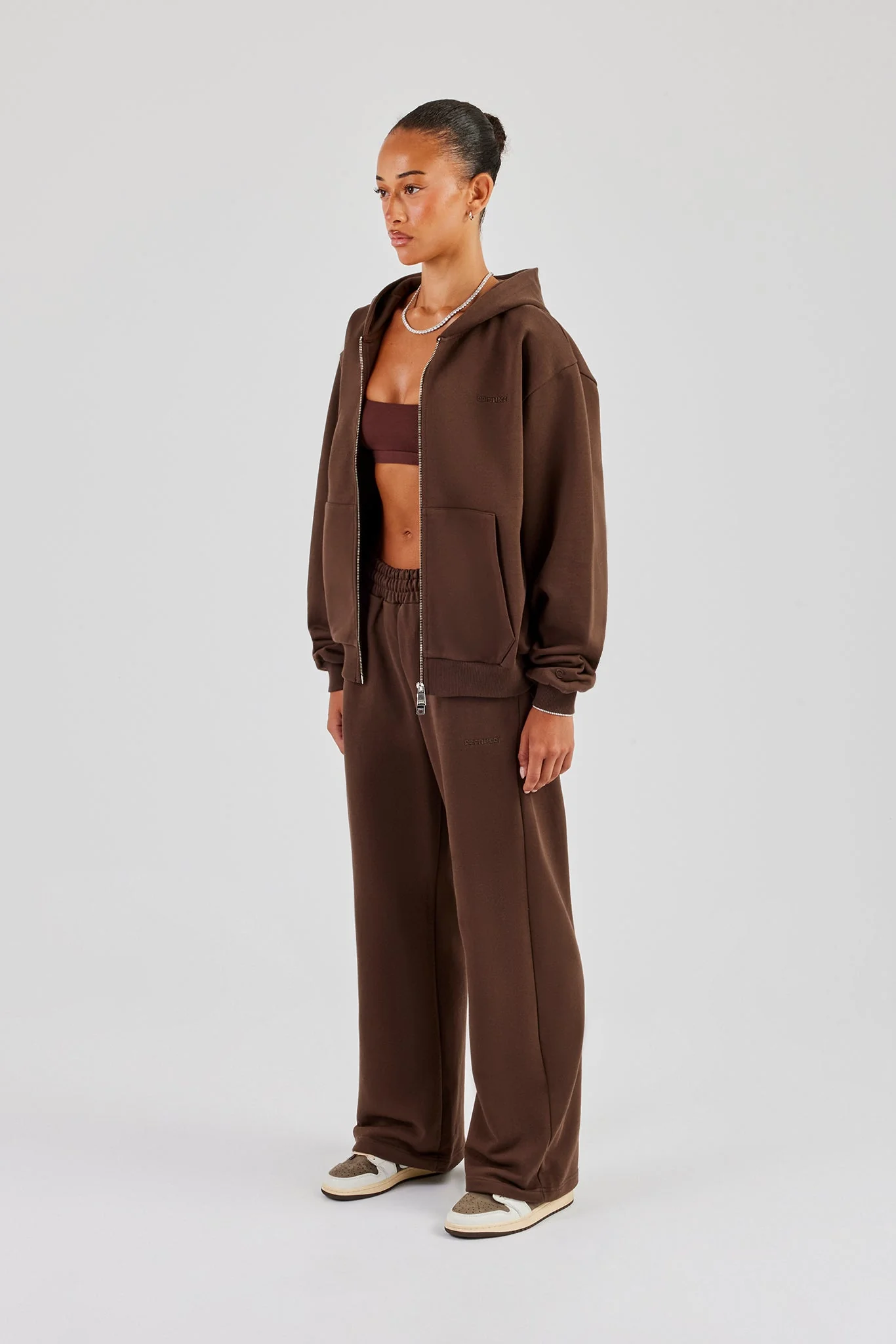 Cernucci Oversized Zip Through Jacket & Wide Leg Jogger - Chocolate - Image 2