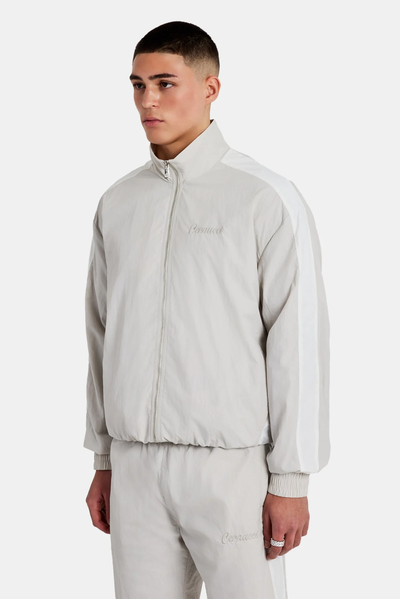 Cernucci Panelled Nylon Track Jacket & Short Set - Stone - Image 3