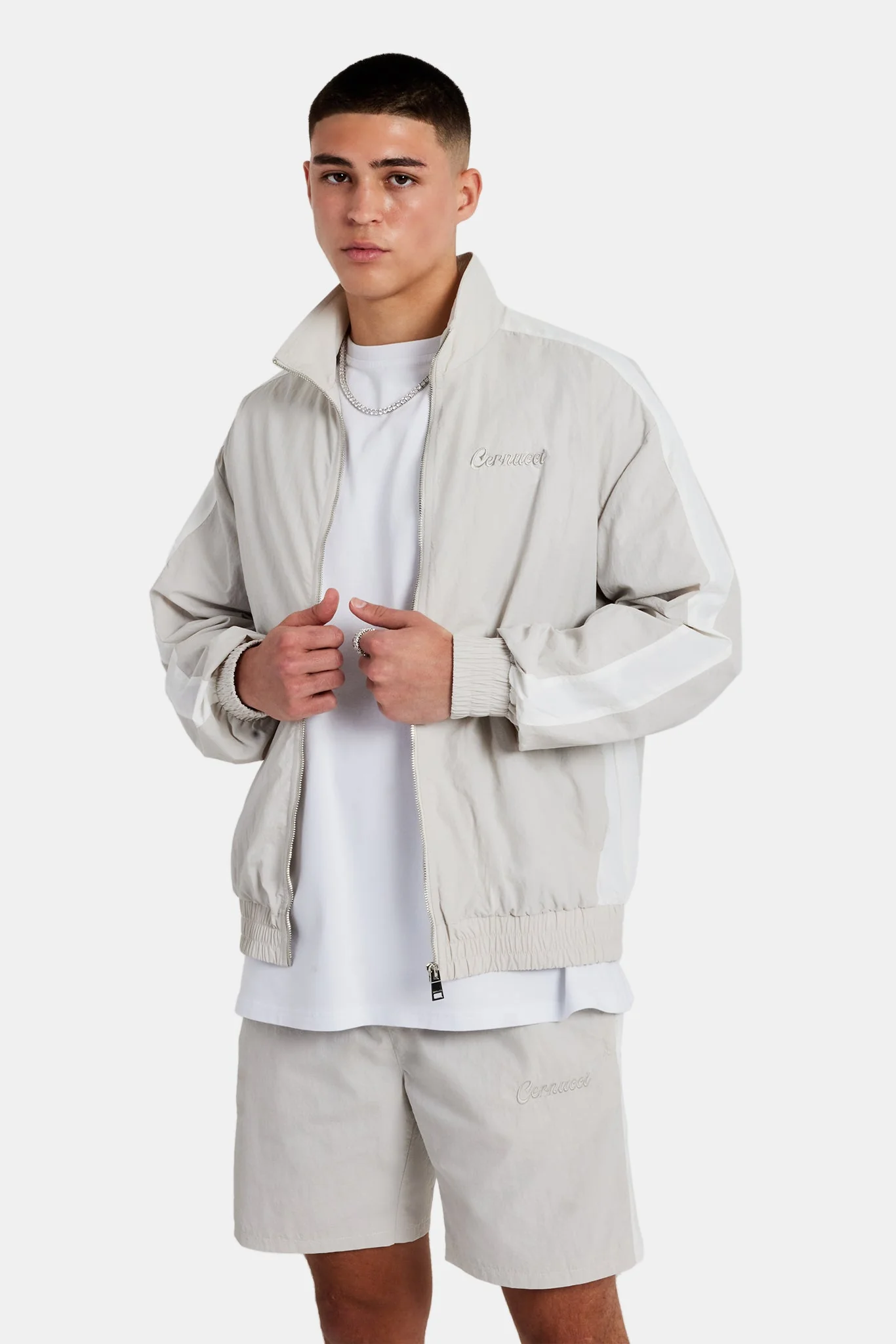 Cernucci Panelled Nylon Track Jacket & Short Set - Stone - Image 8