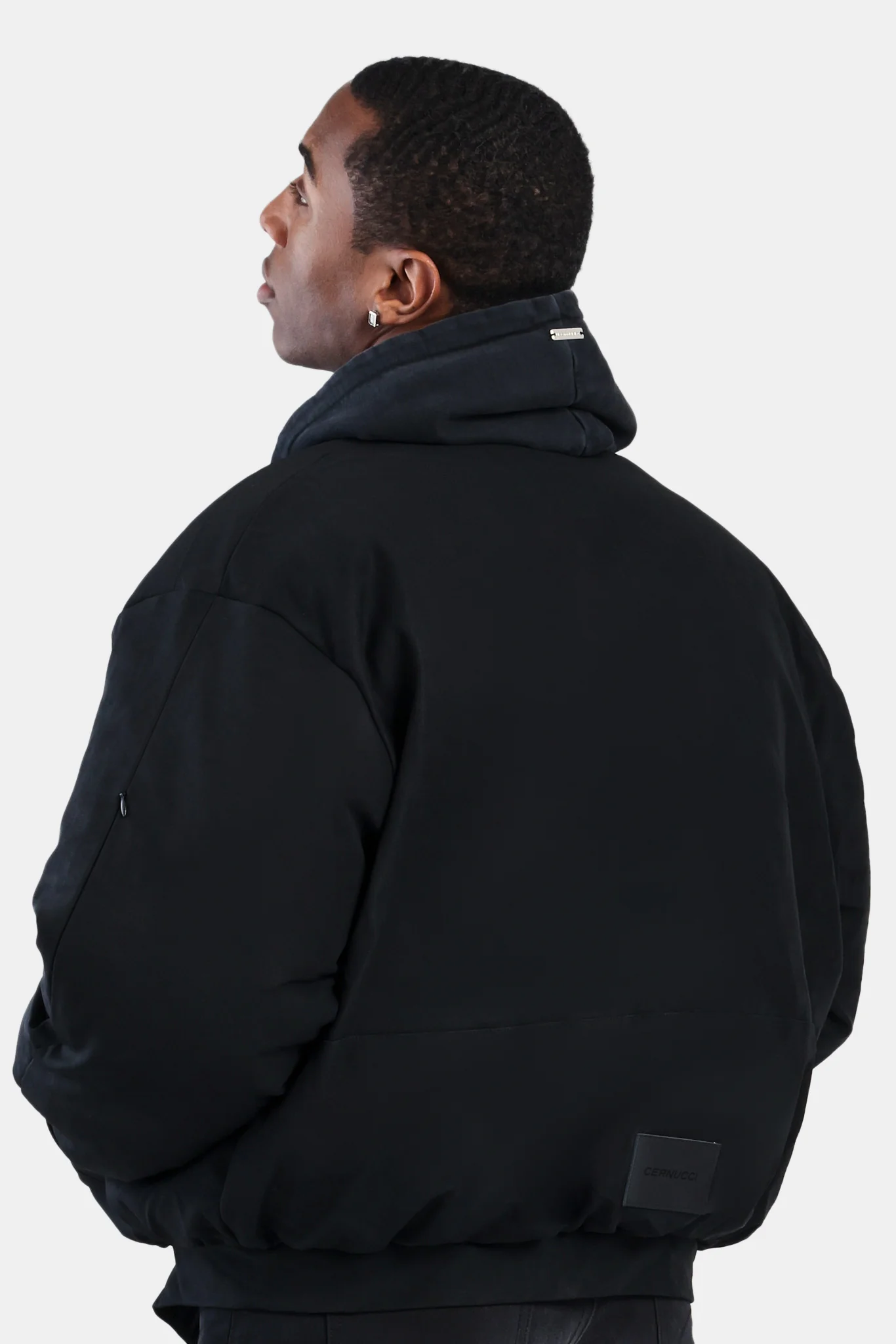 Cernucci PU Puffer Bomber Jacket - Black - Image 4