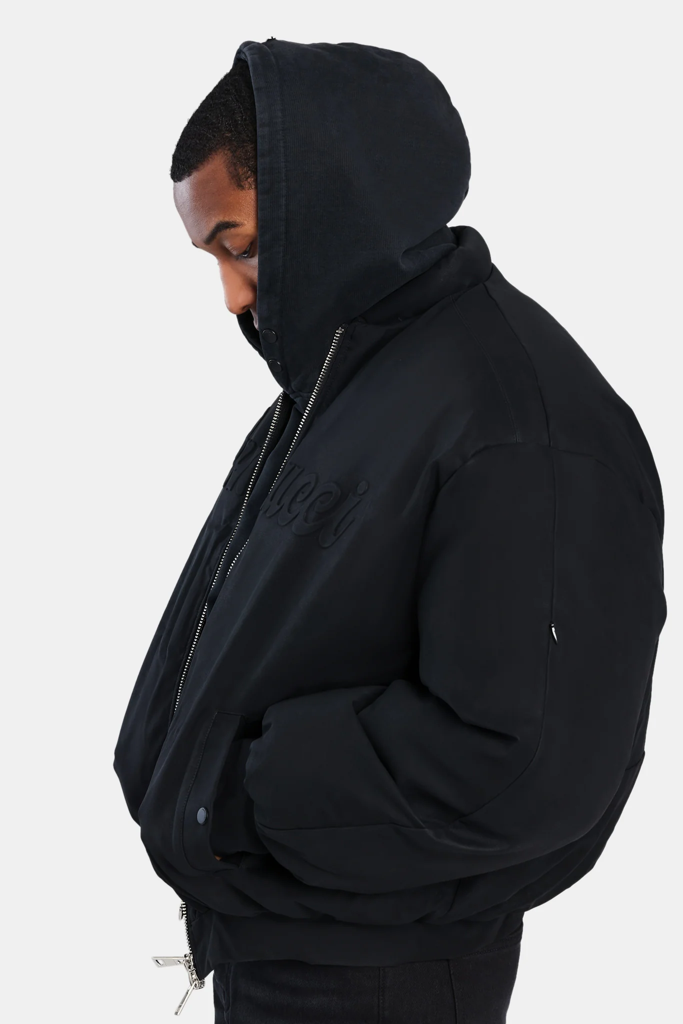 Cernucci PU Puffer Bomber Jacket - Black - Image 5