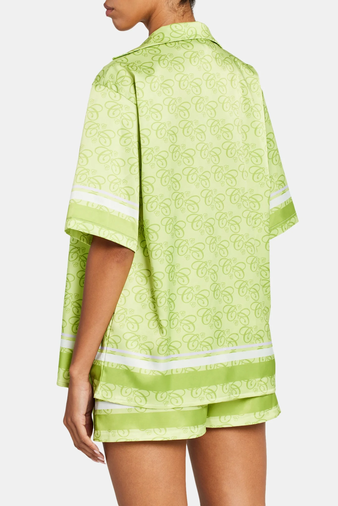 Cernucci Repeat Logo Border Satin Shirt - Lime - Image 3