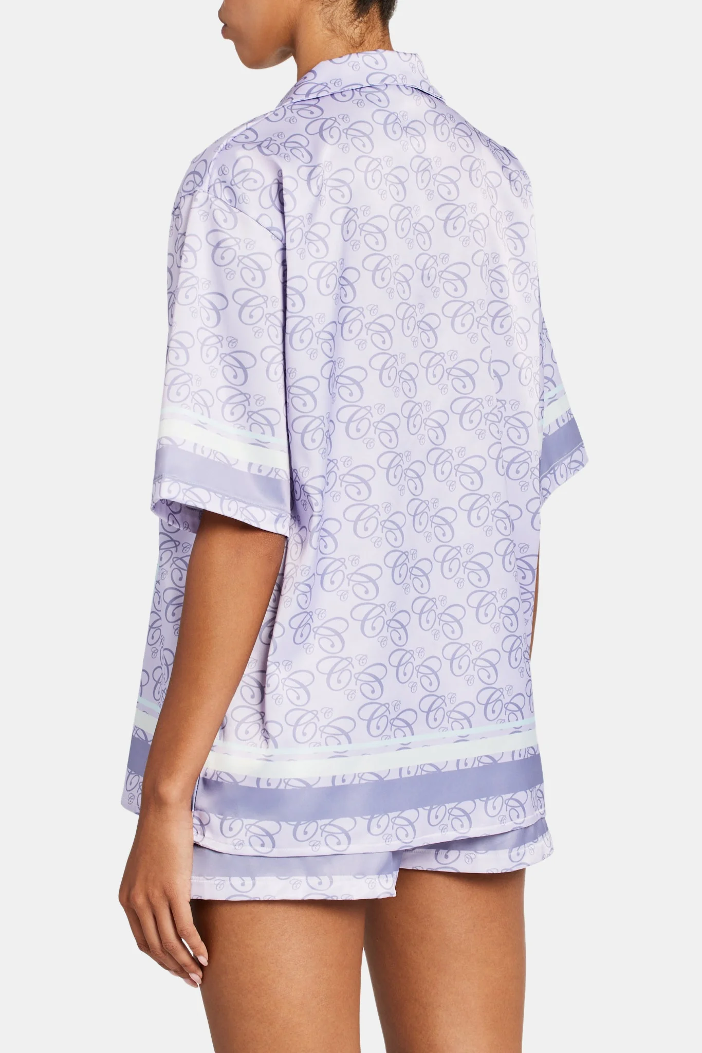 Cernucci Repeat Logo Border Satin Shirt - Purple - Image 5