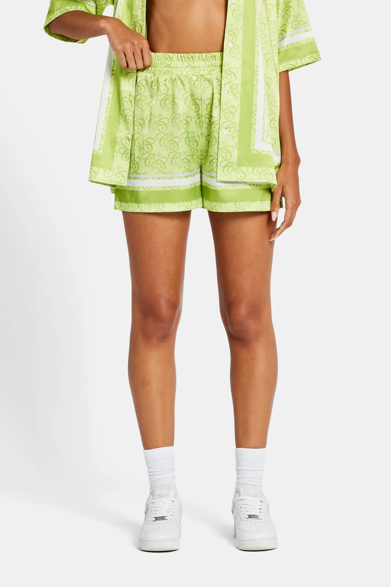 Cernucci Repeat Logo Border Satin Short - Lime - Image 2