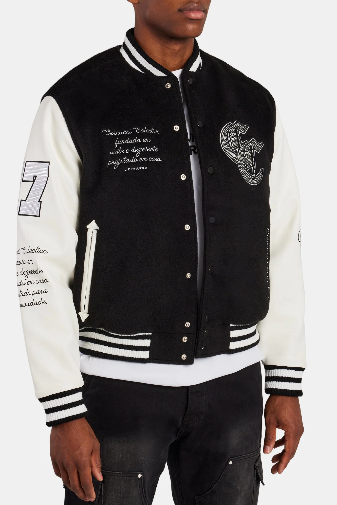 Cernucci Rhinestone Varsity Bomber - Black - Image 2