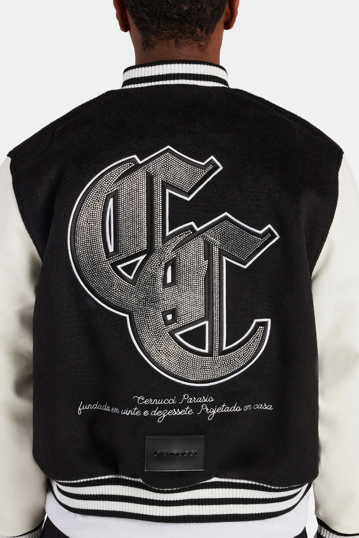 Cernucci Rhinestone Varsity Bomber - Black - Image 3