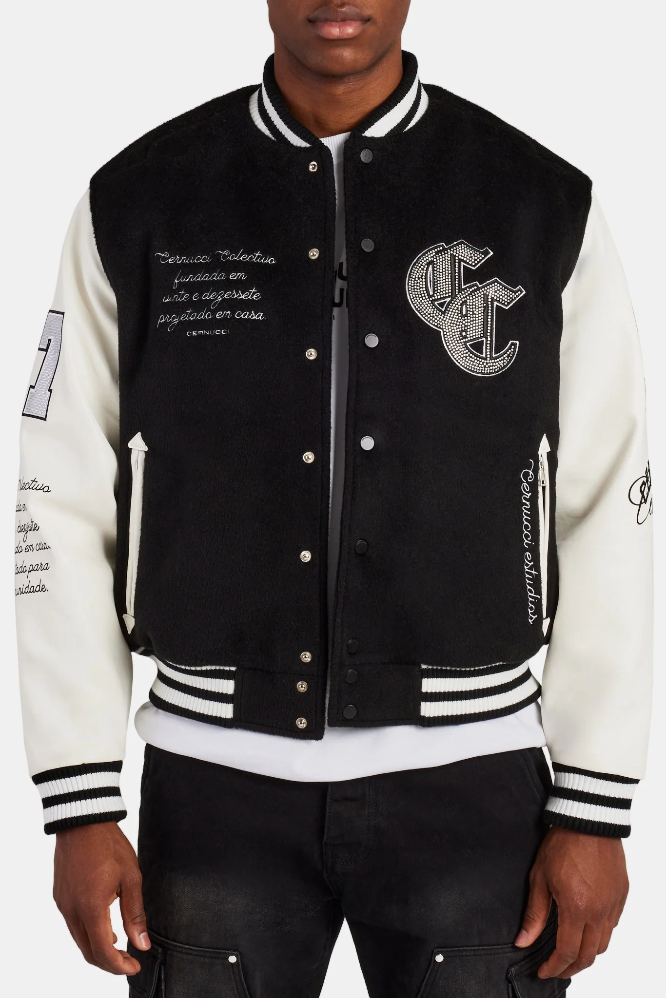 Cernucci Rhinestone Varsity Bomber - Black - Image 5