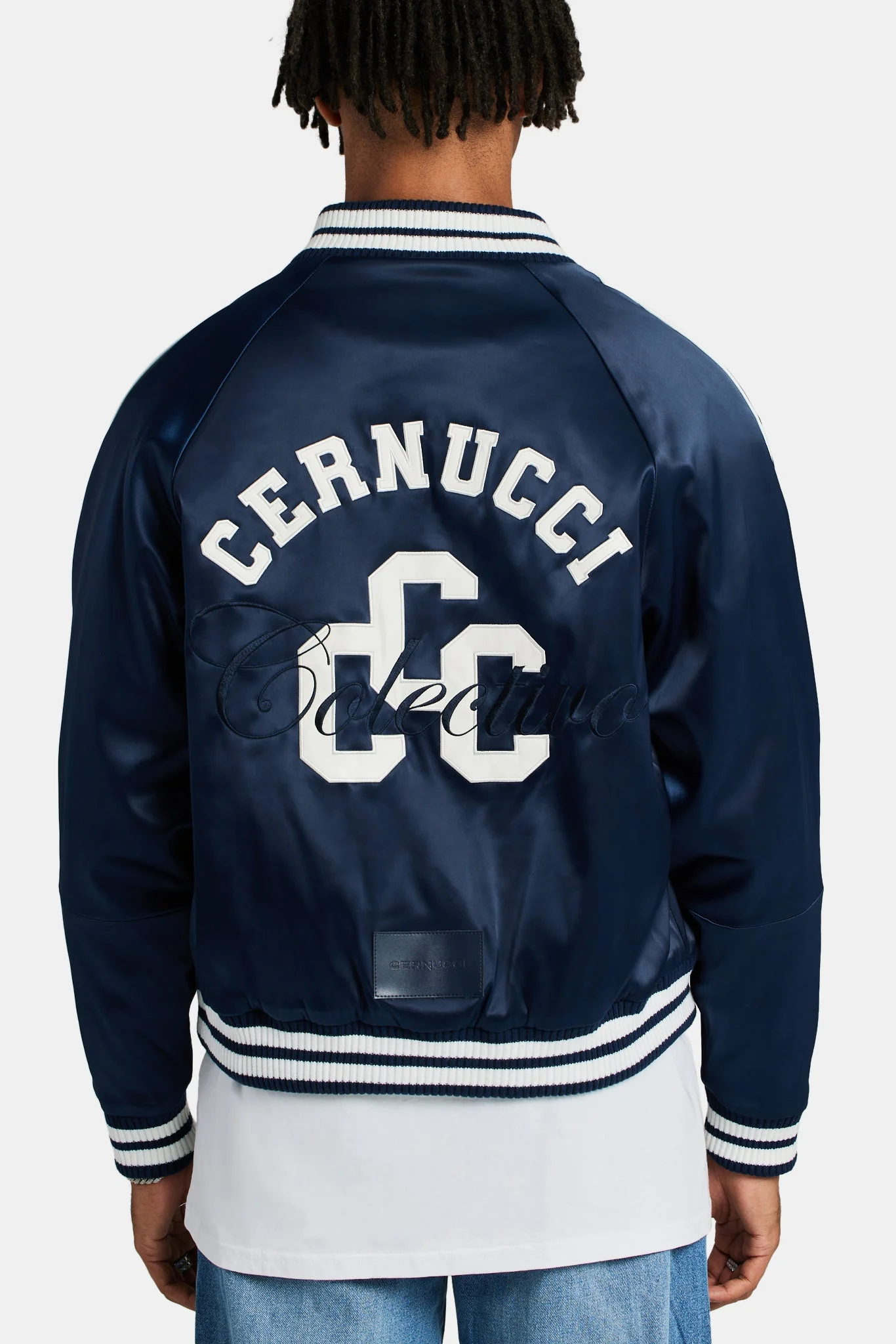 Cernucci Satin Souvenir Bomber Jacket - Navy - Image 2
