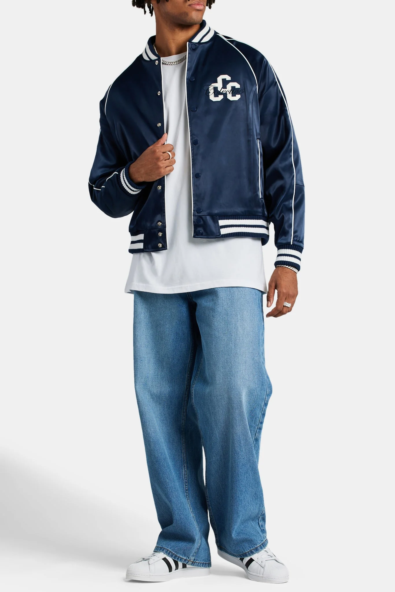 Cernucci Satin Souvenir Bomber Jacket - Navy - Image 3