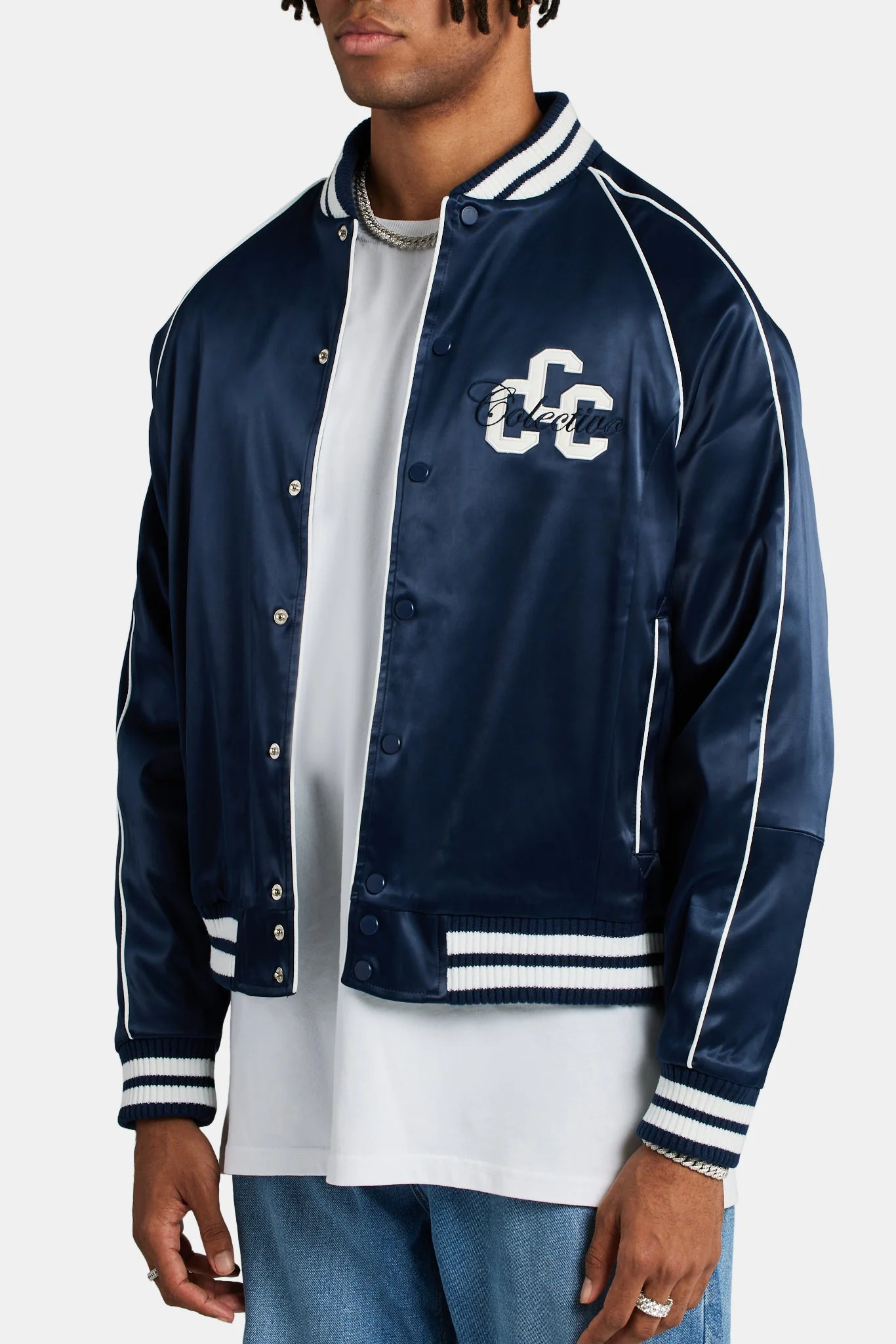 Cernucci Satin Souvenir Bomber Jacket - Navy - Image 4