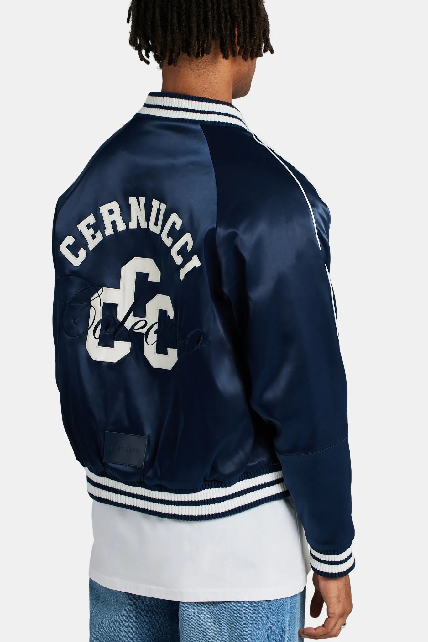 Cernucci Satin Souvenir Bomber Jacket - Navy - Image 5
