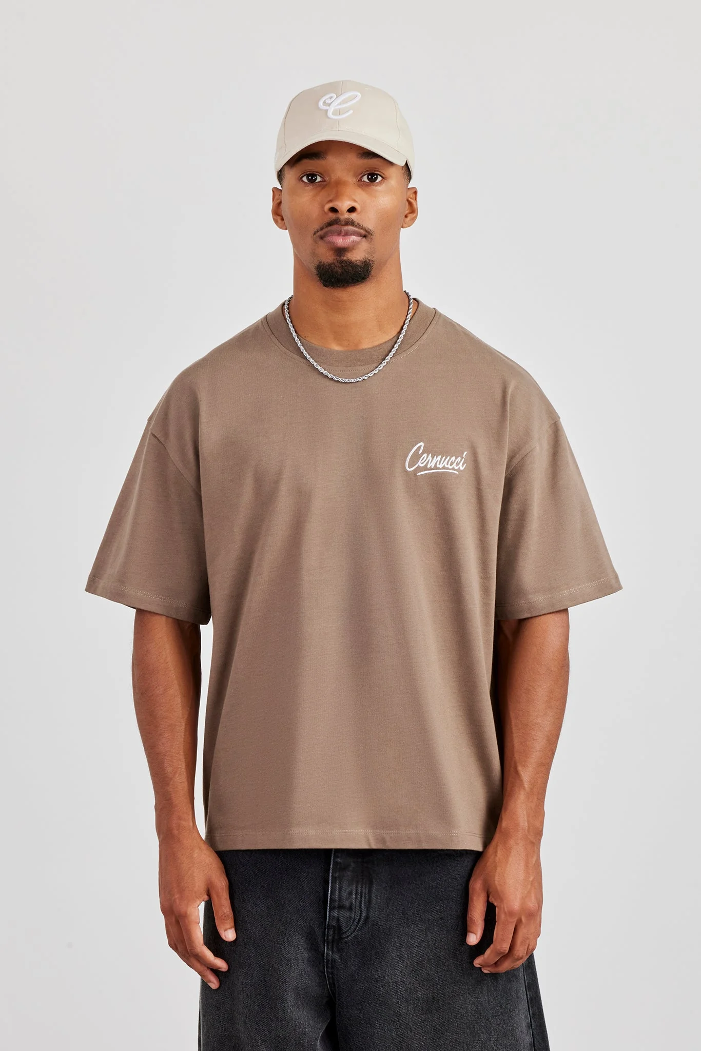 Cernucci Script Back Print T-Shirt - Taupe - Image 2