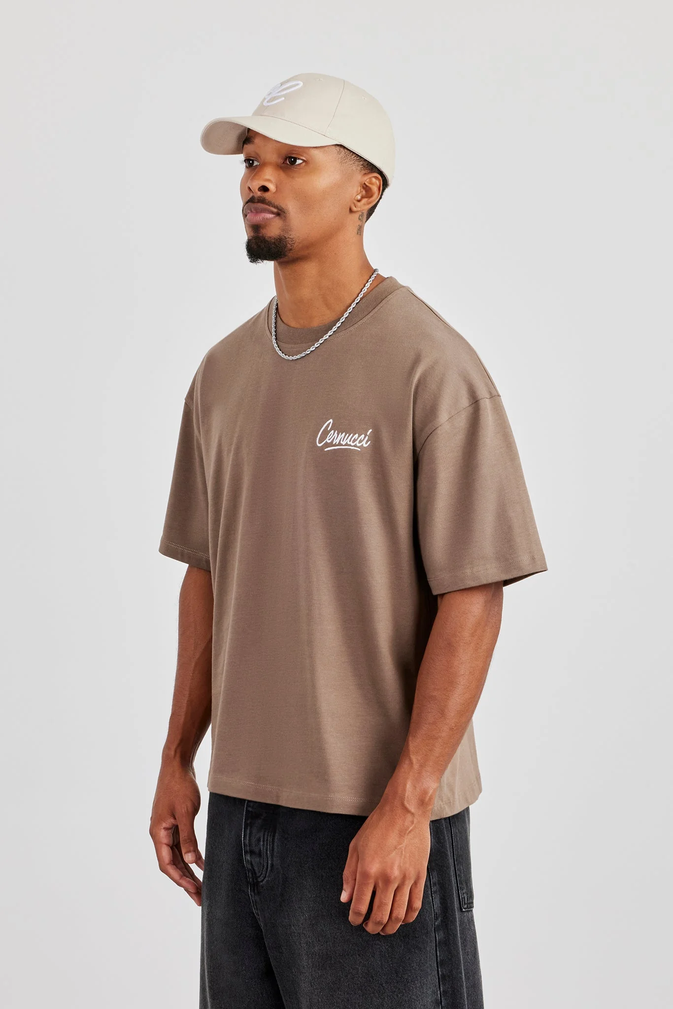 Cernucci Script Back Print T-Shirt - Taupe - Image 3