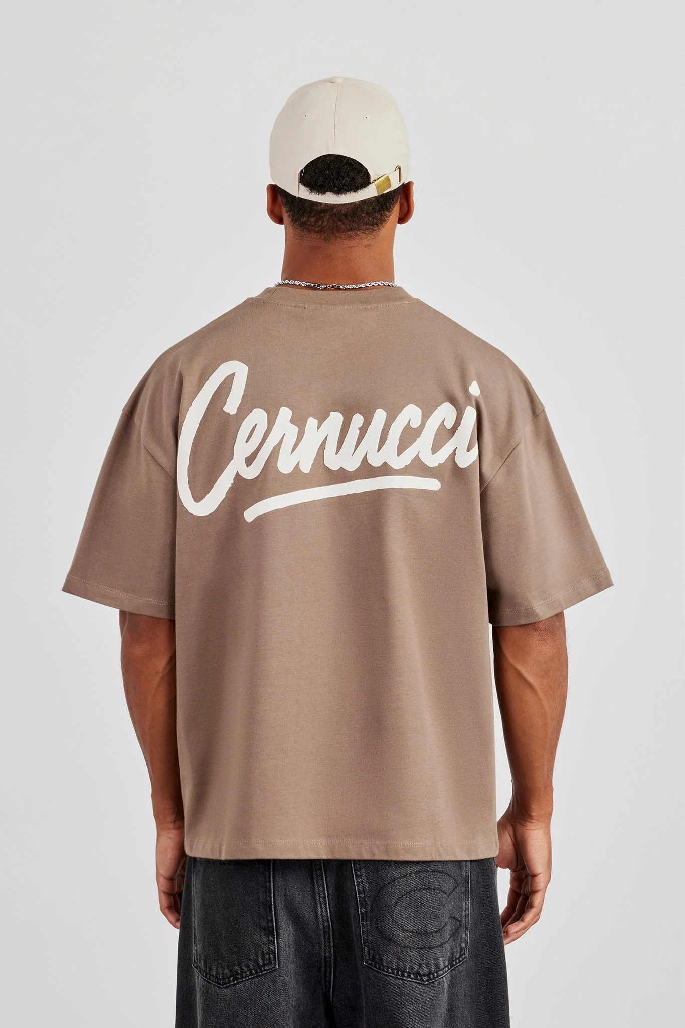 Cernucci Script Back Print T-Shirt - Taupe - Image 4