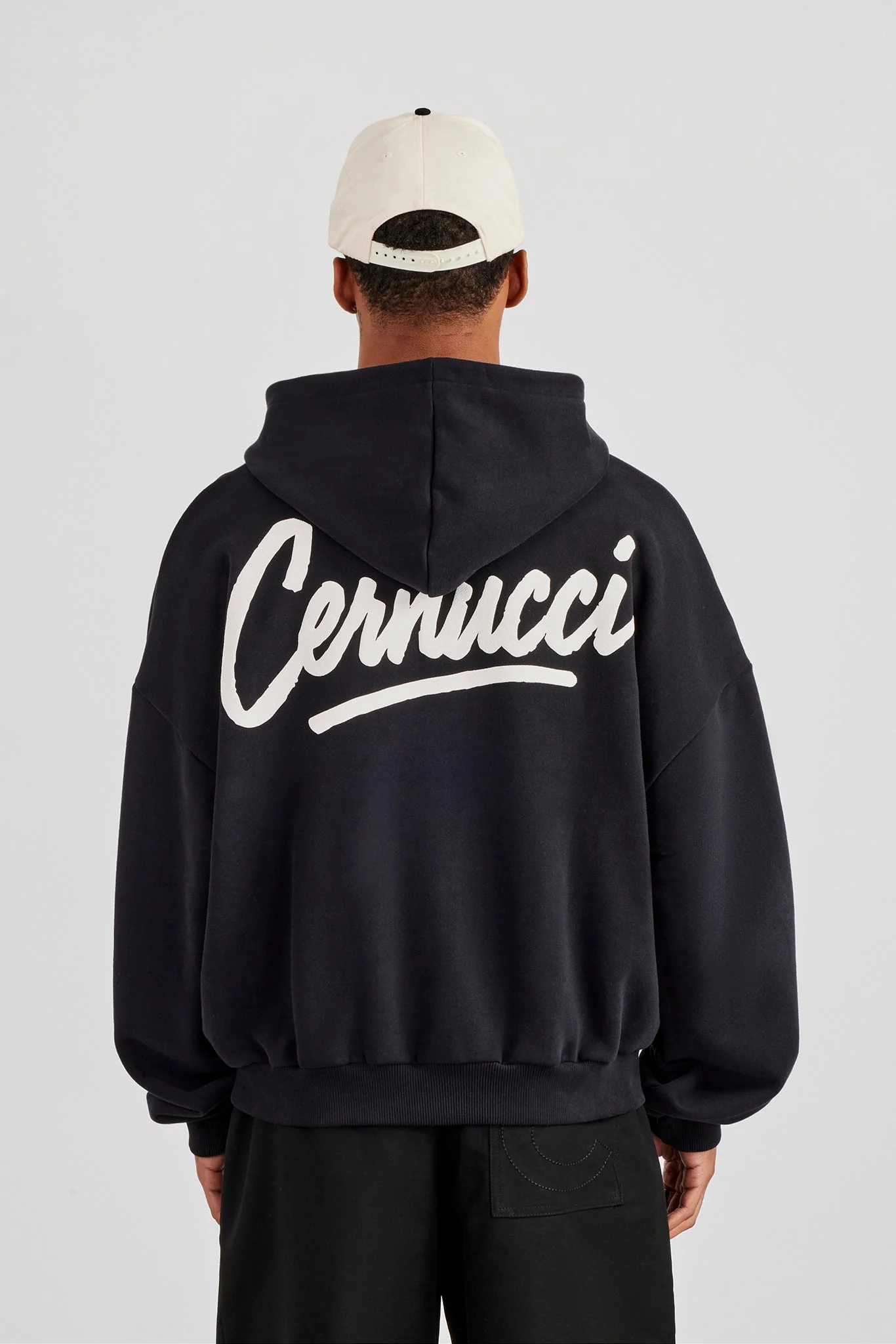 Cernucci Script Boxy Zip Through Hoodie - Black - Image 4