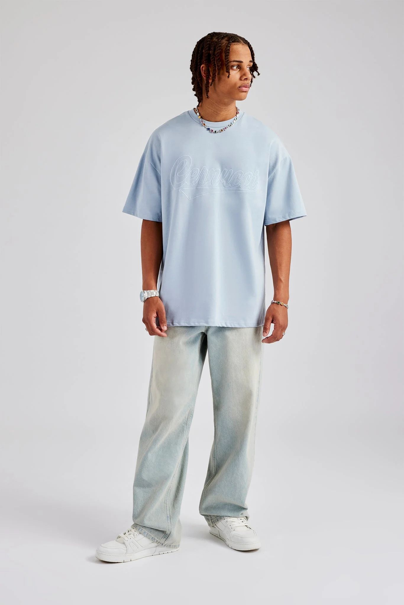 Cernucci Script Oversized T-Shirt - Light Blue - Image 4