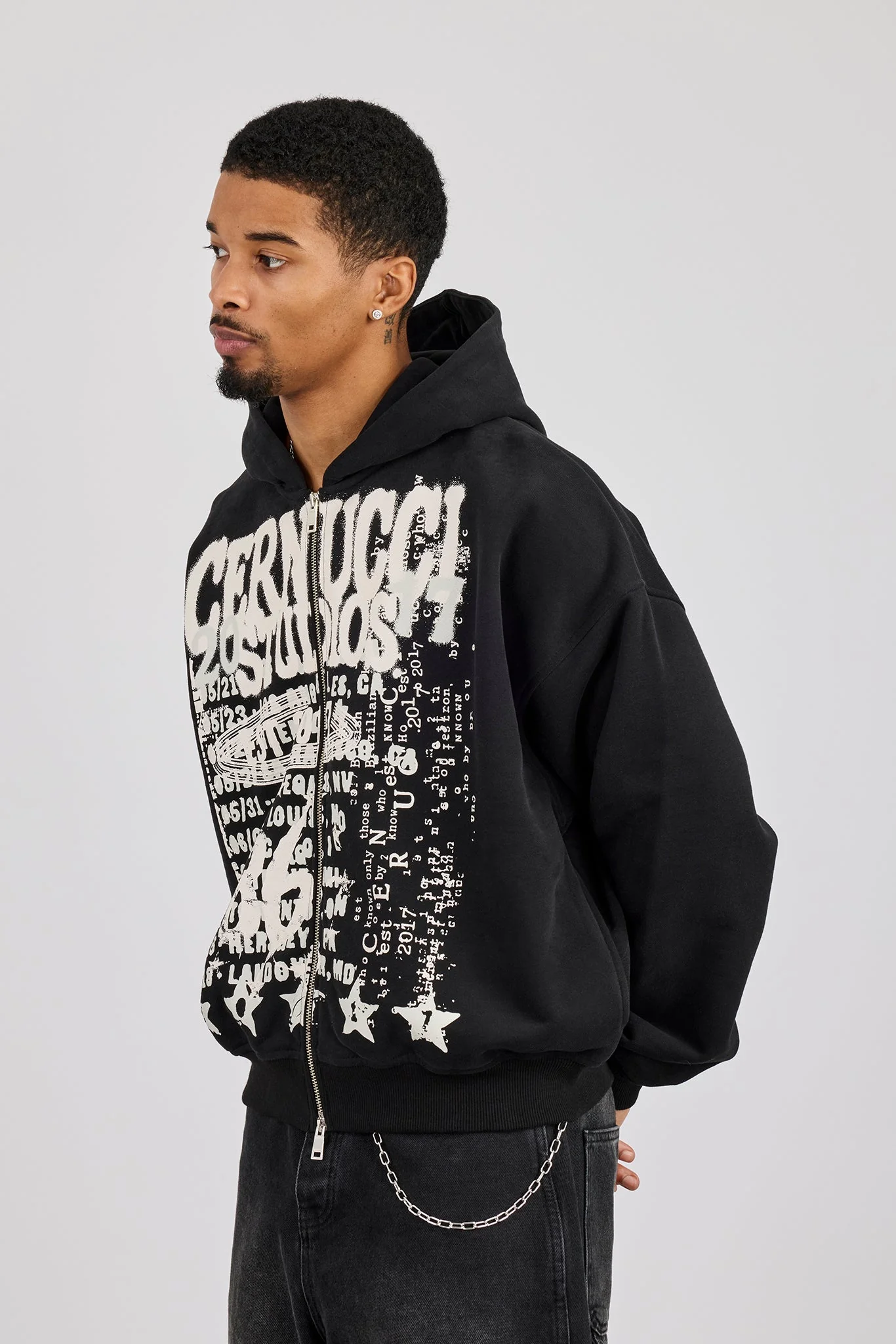 Cernucci Studios Text Print Zip Hoodie - Black - Image 2