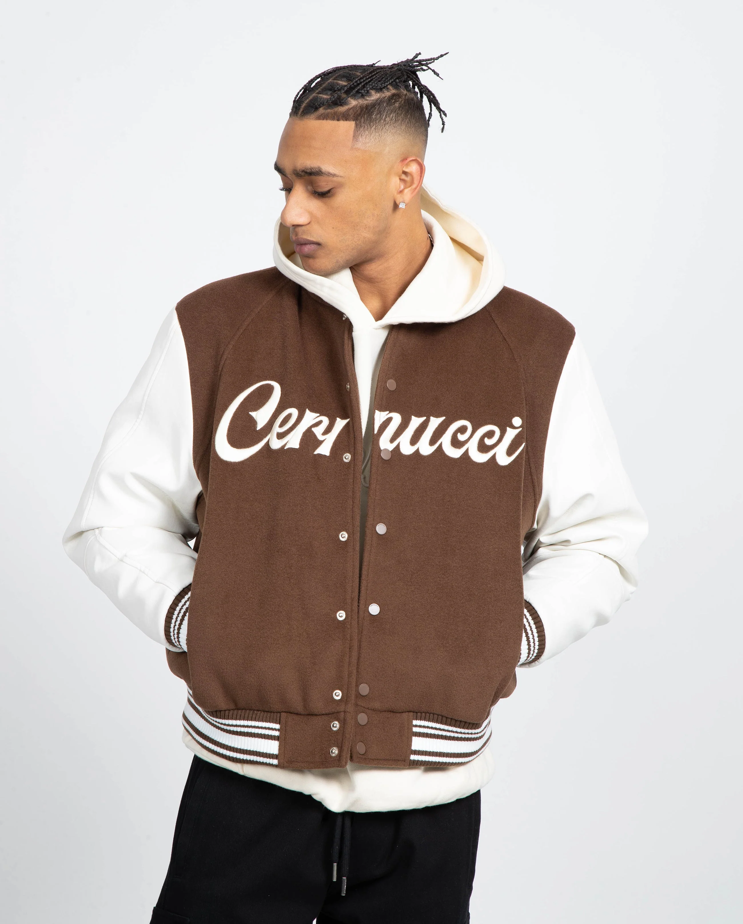 Cernucci Varsity Bomber Jacket - Chocolate - Image 2
