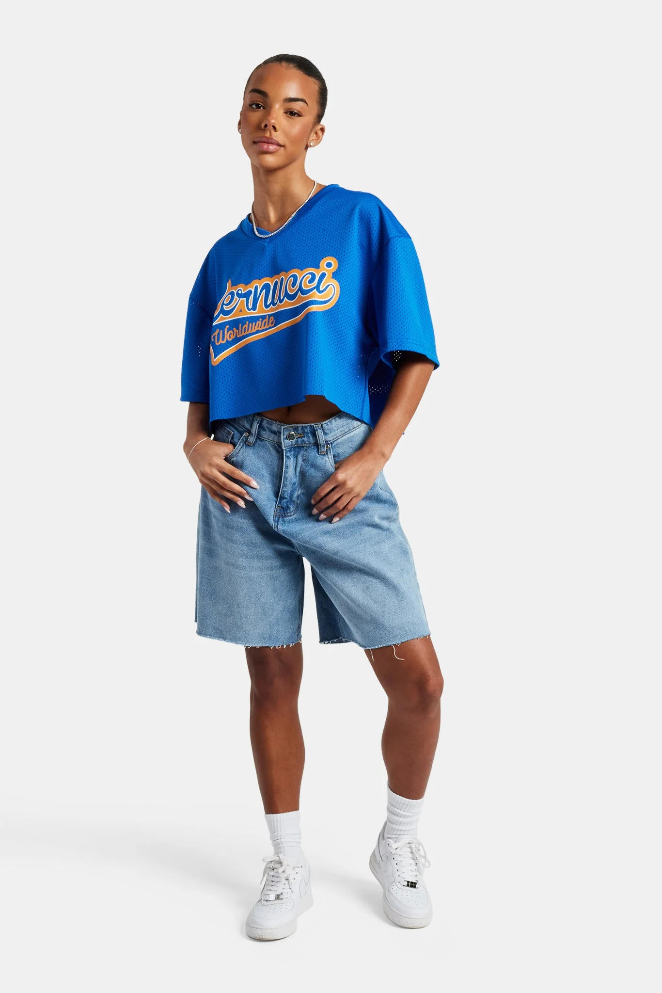 Cernucci Varsity Mesh Crop T-Shirt - Cobalt - Image 2