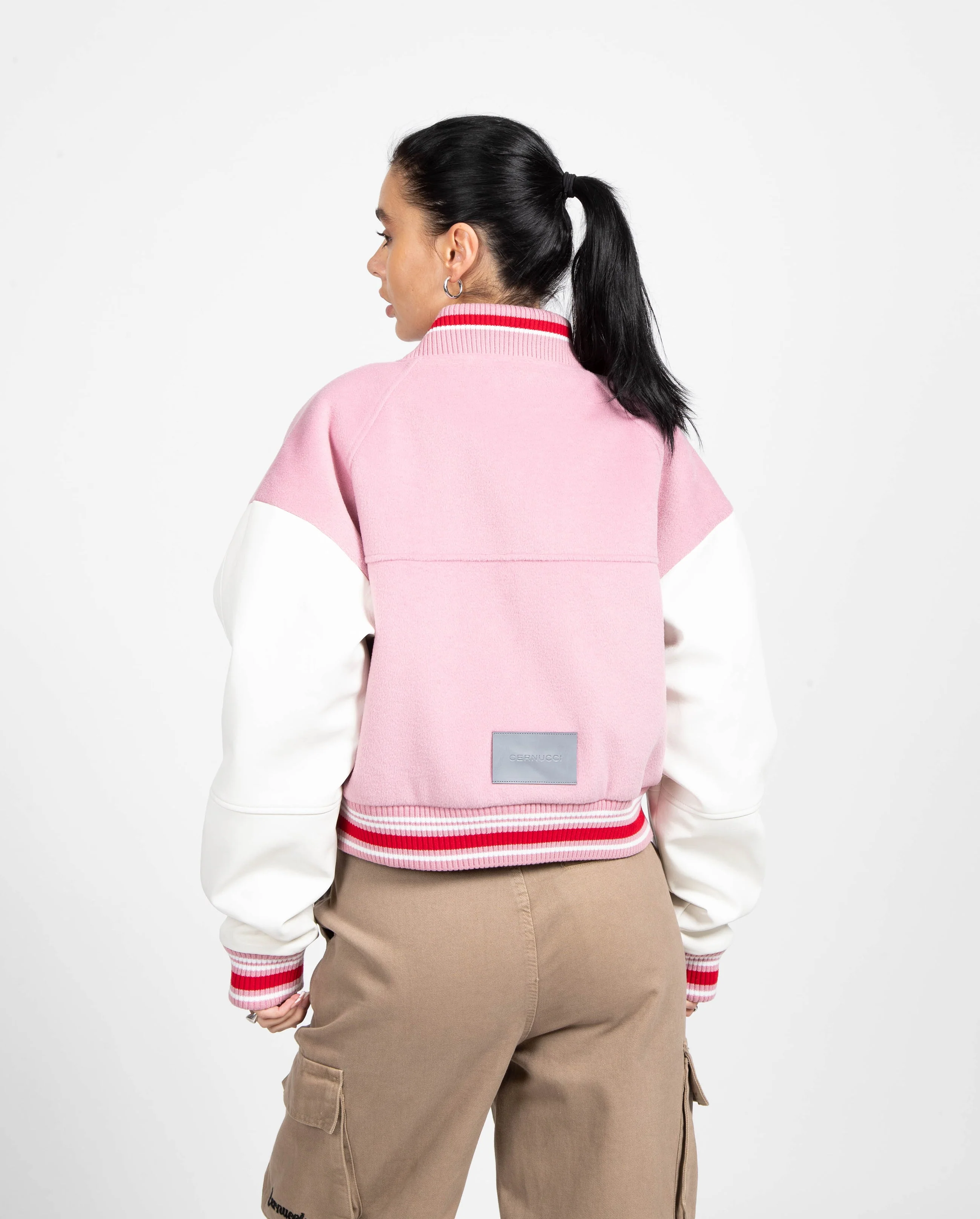 Cernucci Womens Varsity Bomber Jacket - Baby Pink - Image 4