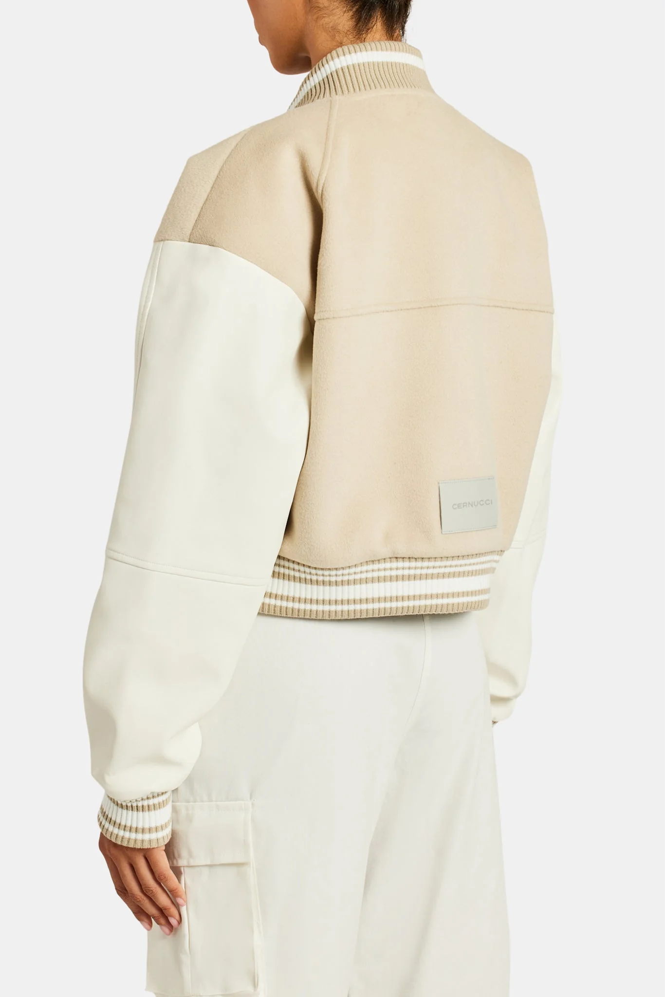 Cernucci Womens Varsity Bomber Jacket - Stone - Image 2