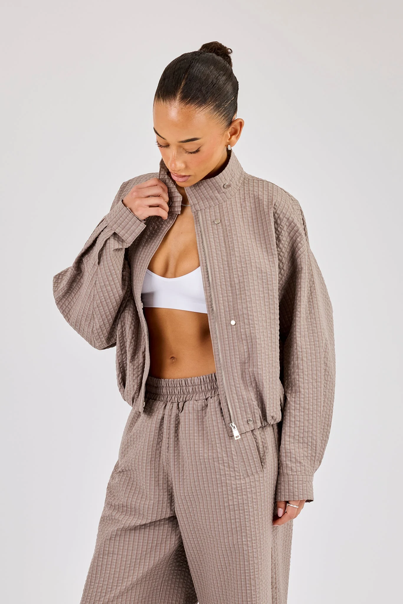 Check Nylon Jacket - Beige - Image 2