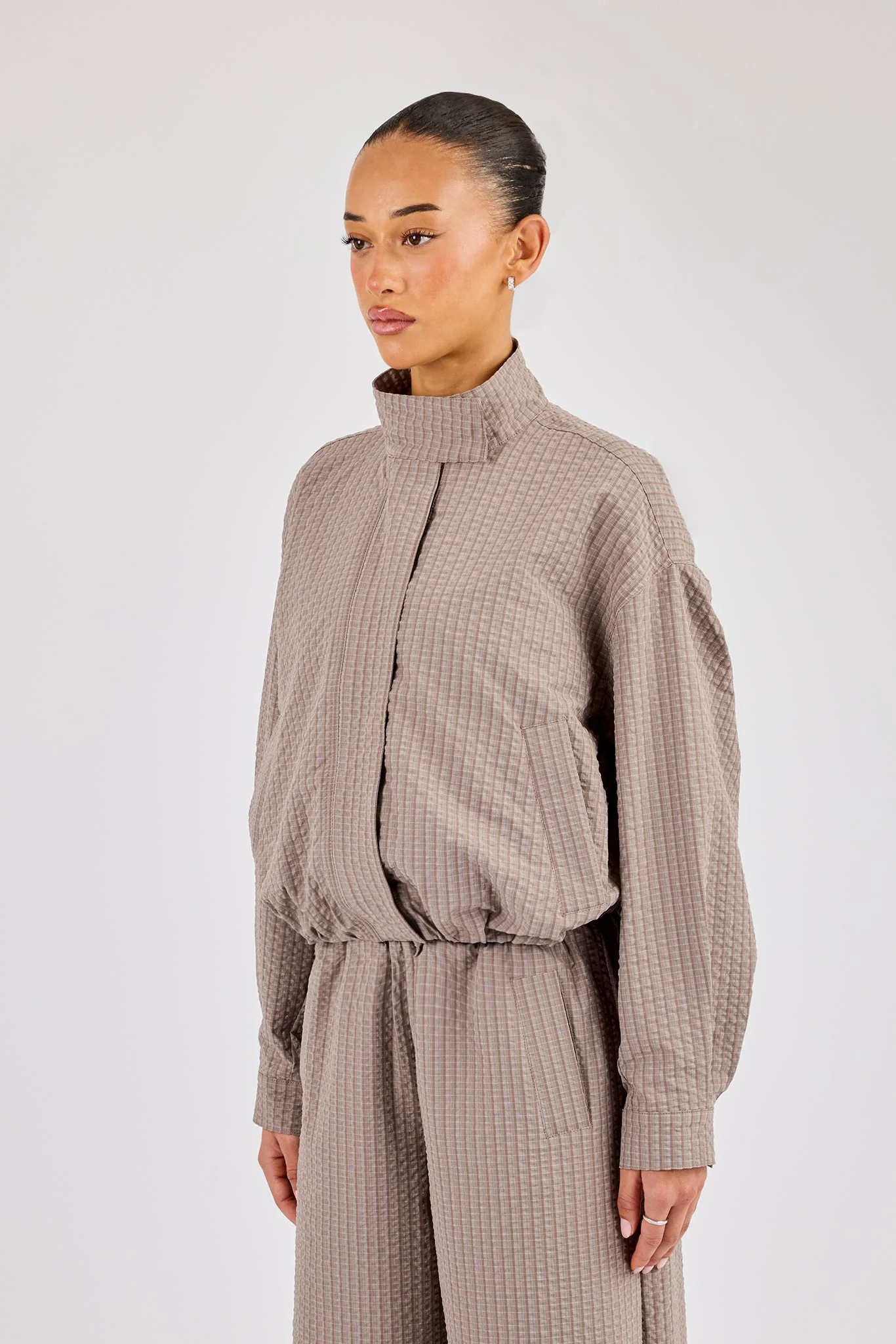 Check Nylon Jacket - Beige - Image 3