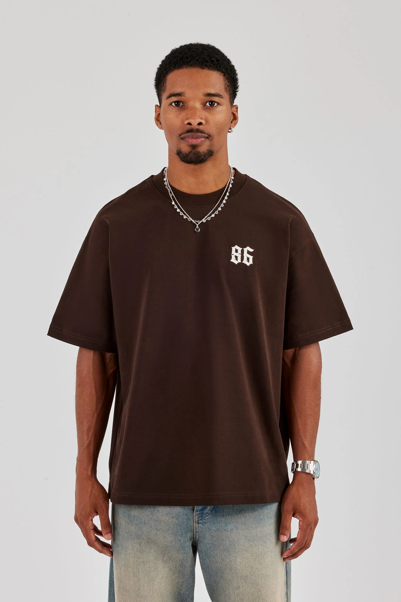 Cherub Back Print Oversized T-Shirt - Chocolate - Image 2