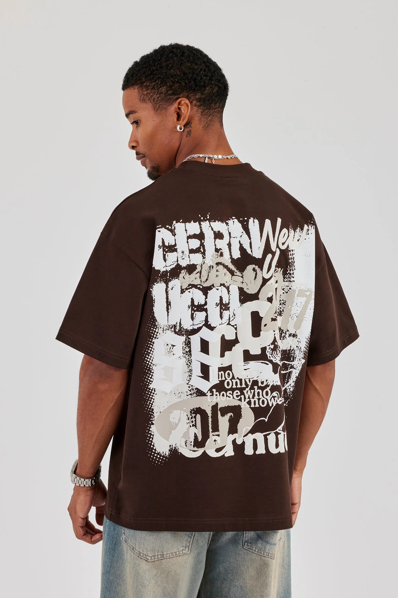 Cherub Back Print Oversized T-Shirt - Chocolate - Image 3